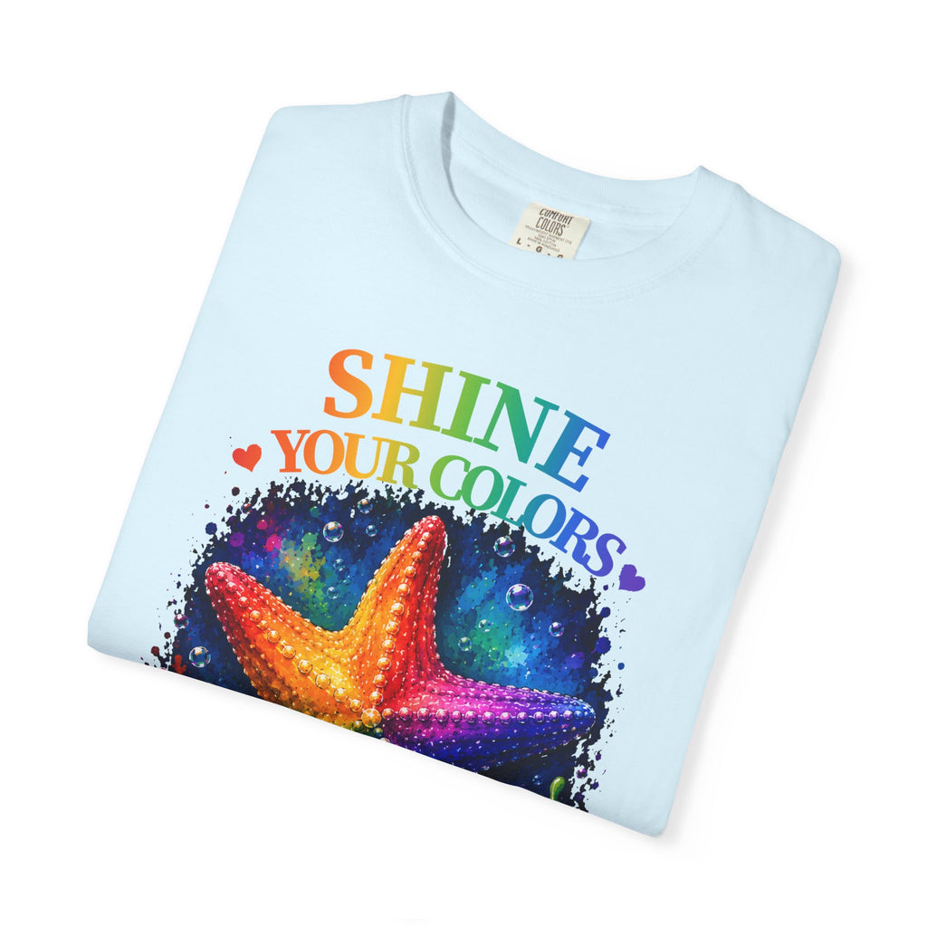 Shine Your Colors Starfish T-Shirt — "Different is Beautiful" Rainbow Ocean Tee