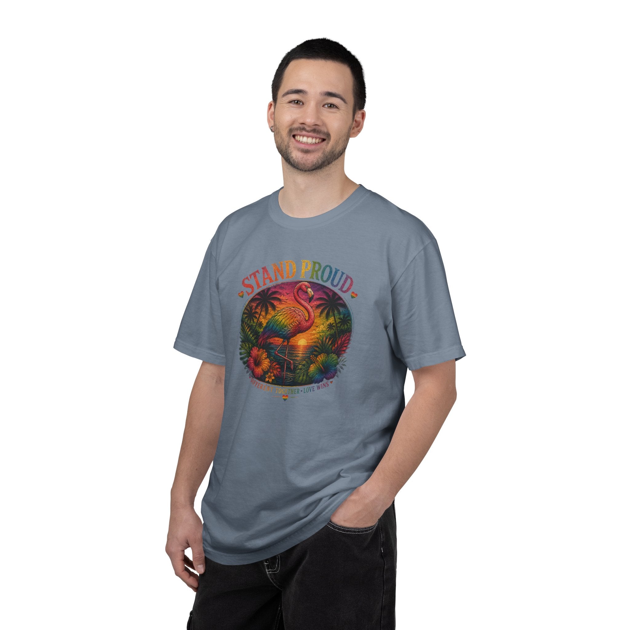 Stand Proud Flamingo T-Shirt — Tropical Pride Graphic Tee