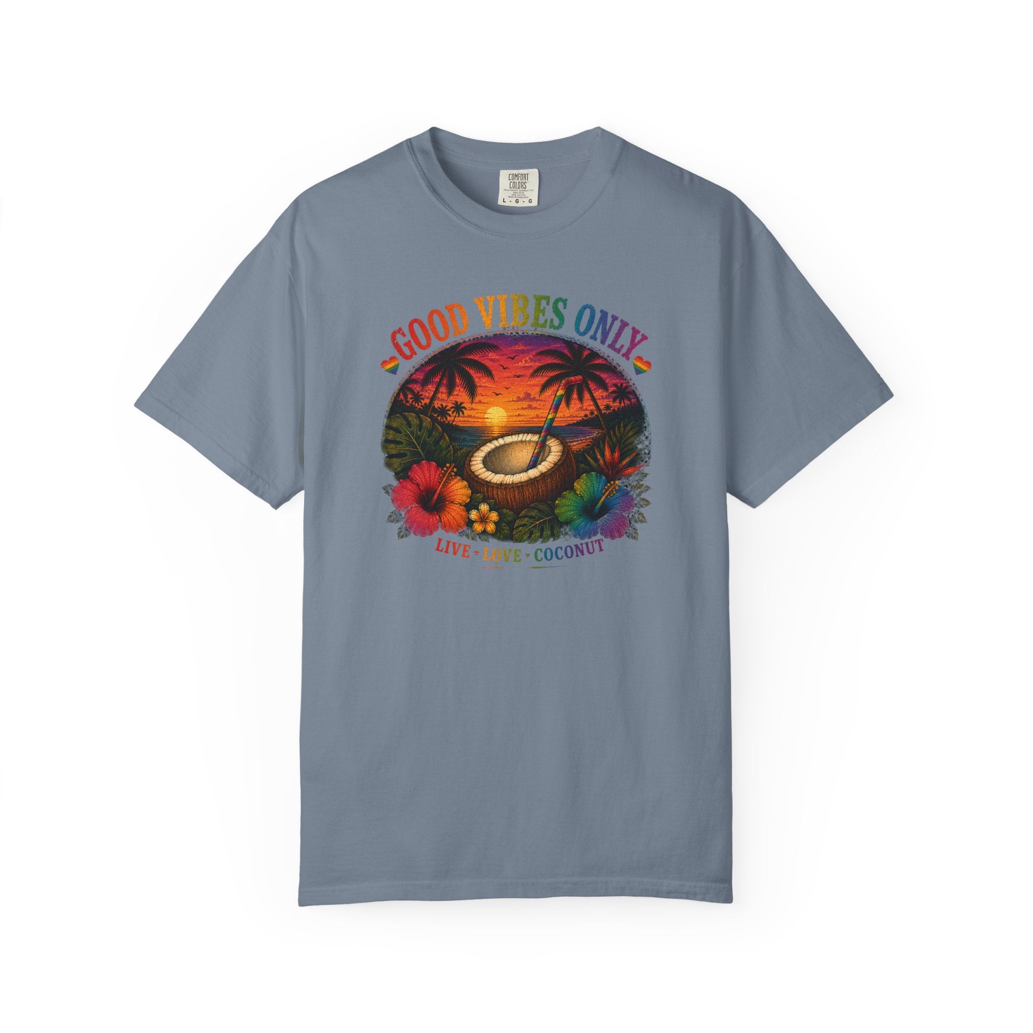 Good Vibes Only T-Shirt — Tropical Sunset Coconut Beach Tee