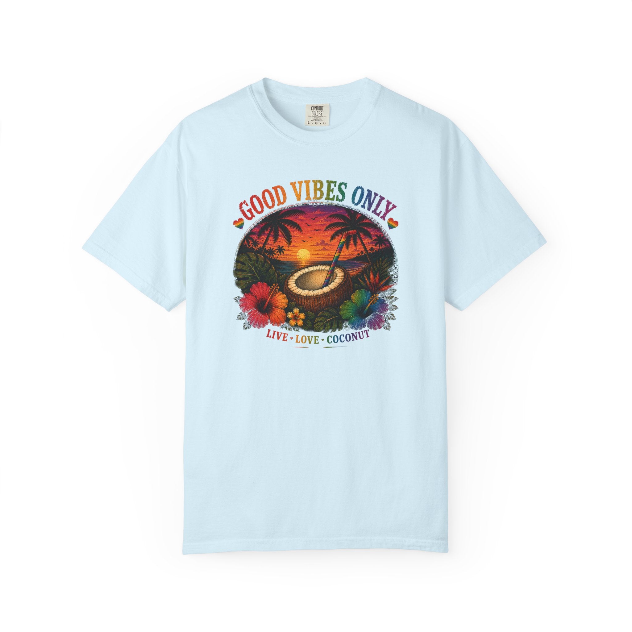 Good Vibes Only T-Shirt — Tropical Sunset Coconut Beach Tee