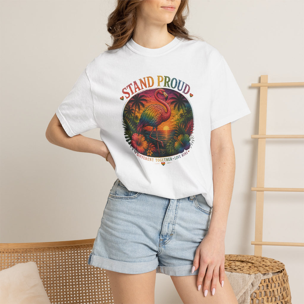 Stand Proud Flamingo T-Shirt — Tropical Pride Graphic Tee