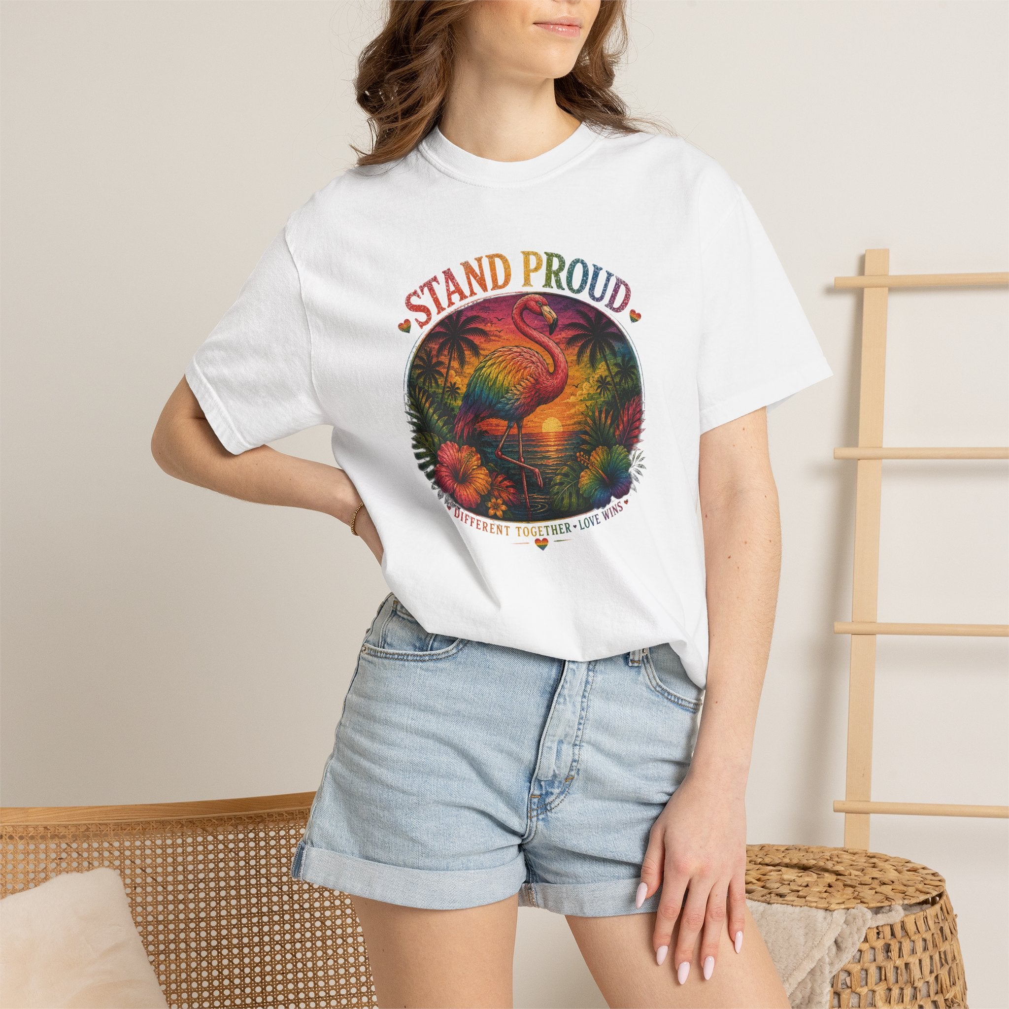 Stand Proud Flamingo T-Shirt — Tropical Pride Graphic Tee
