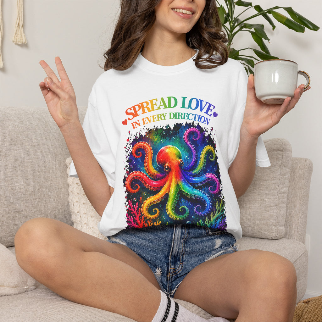 Spread Love Octopus T-Shirt — Rainbow Psychedelic Ocean Art Tee
