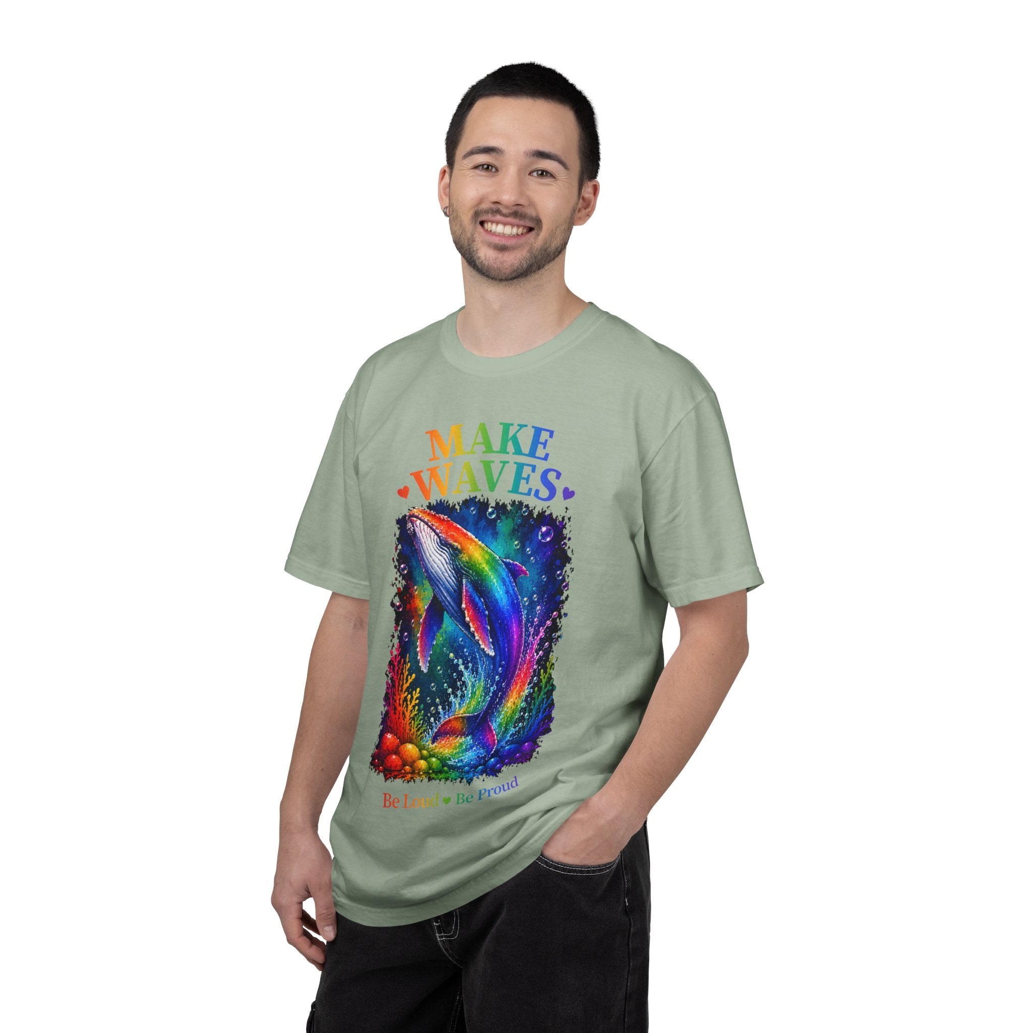 Make Waves Rainbow Dolphin T-Shirt — "Be Loud, Be Proud" LGBTQ+ Pride Tee