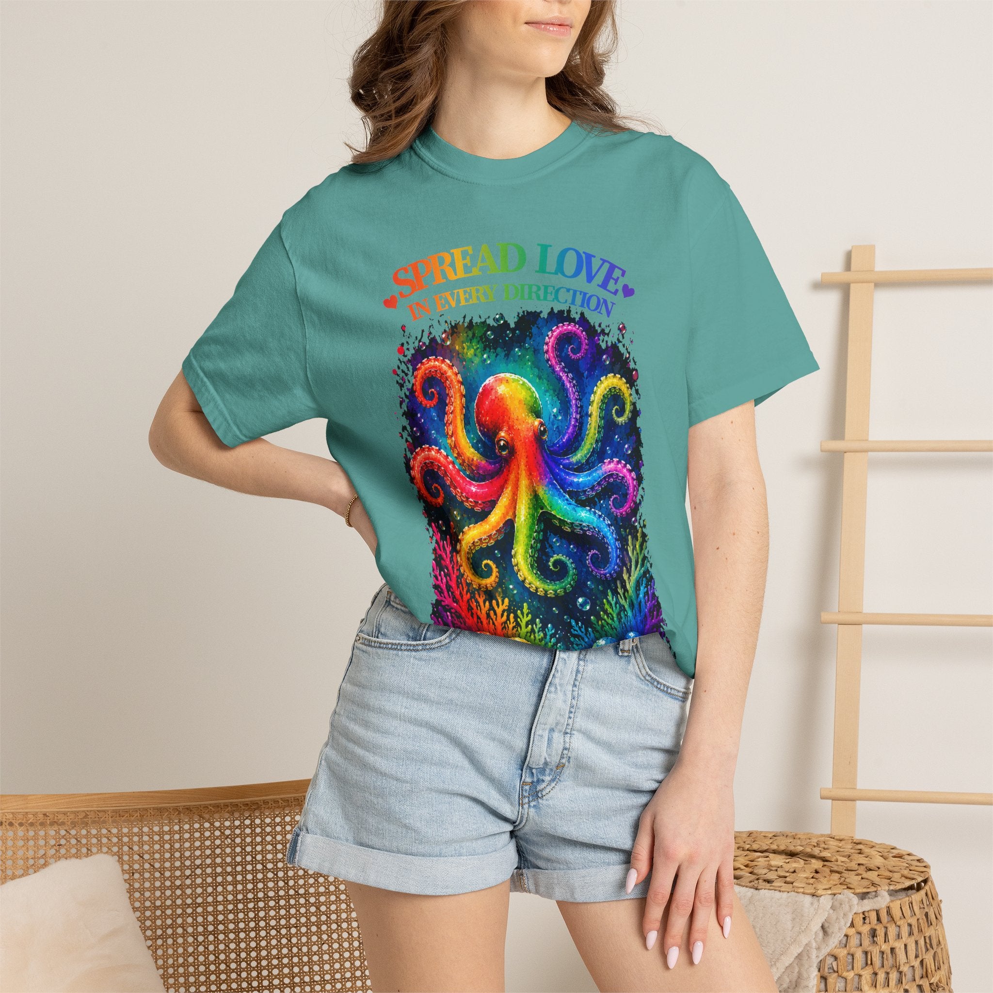 Spread Love Octopus T-Shirt — Rainbow Psychedelic Ocean Art Tee