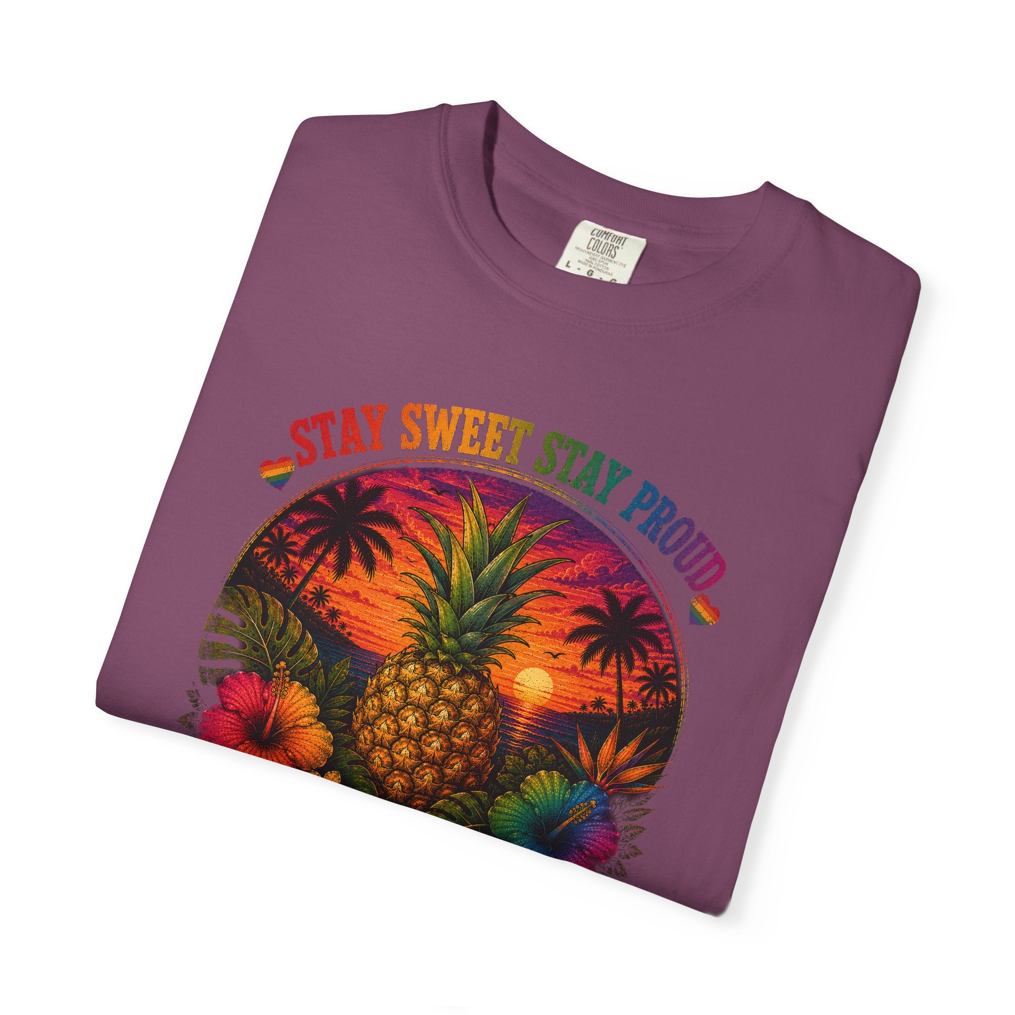 Pineapple Sunset T‑Shirt — “Stay Sweet Stay Proud” Tropical Graphic Tee