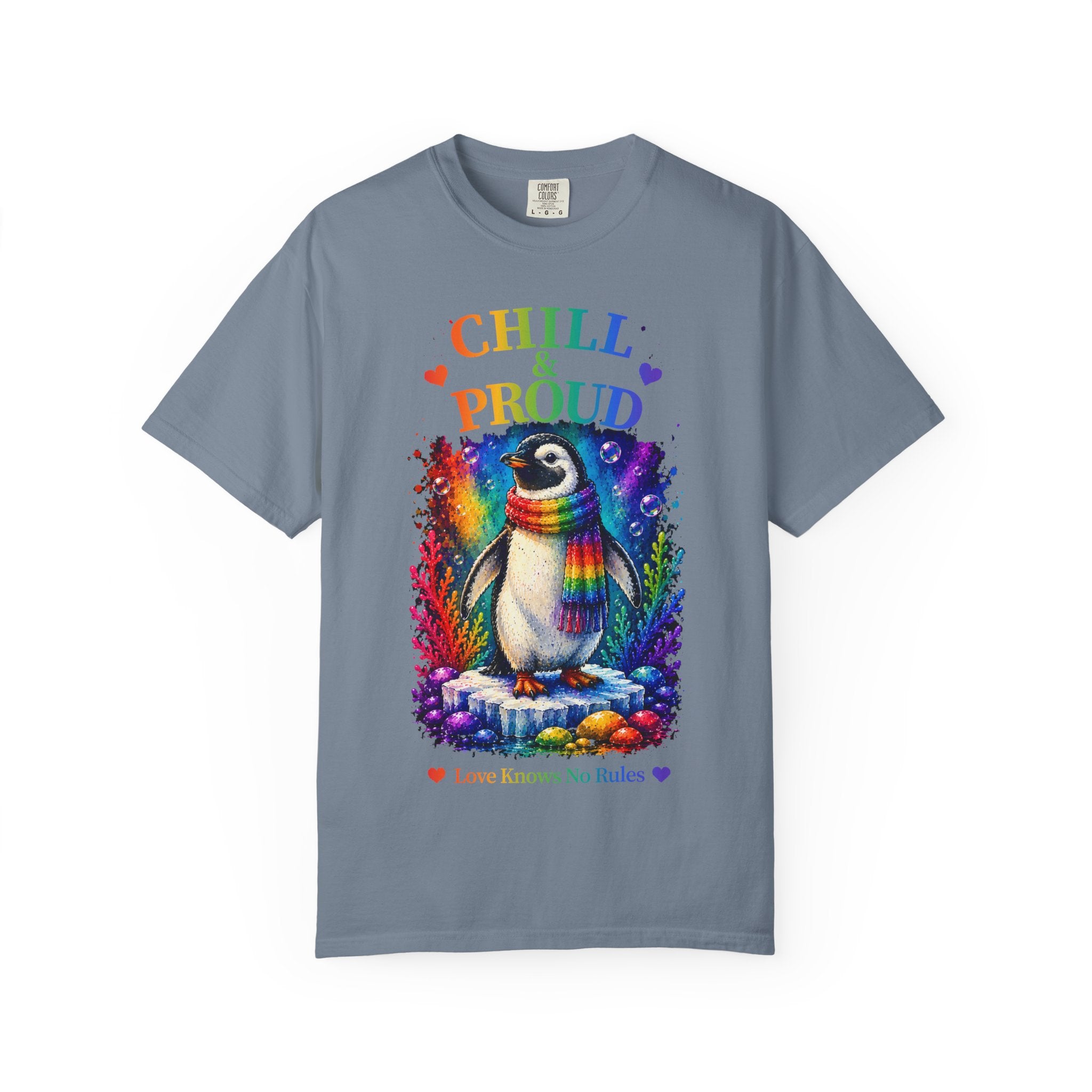 Chill & Proud Penguin T-Shirt — Rainbow LGBTQ+ Pride Tee (Love Knows No Rules)