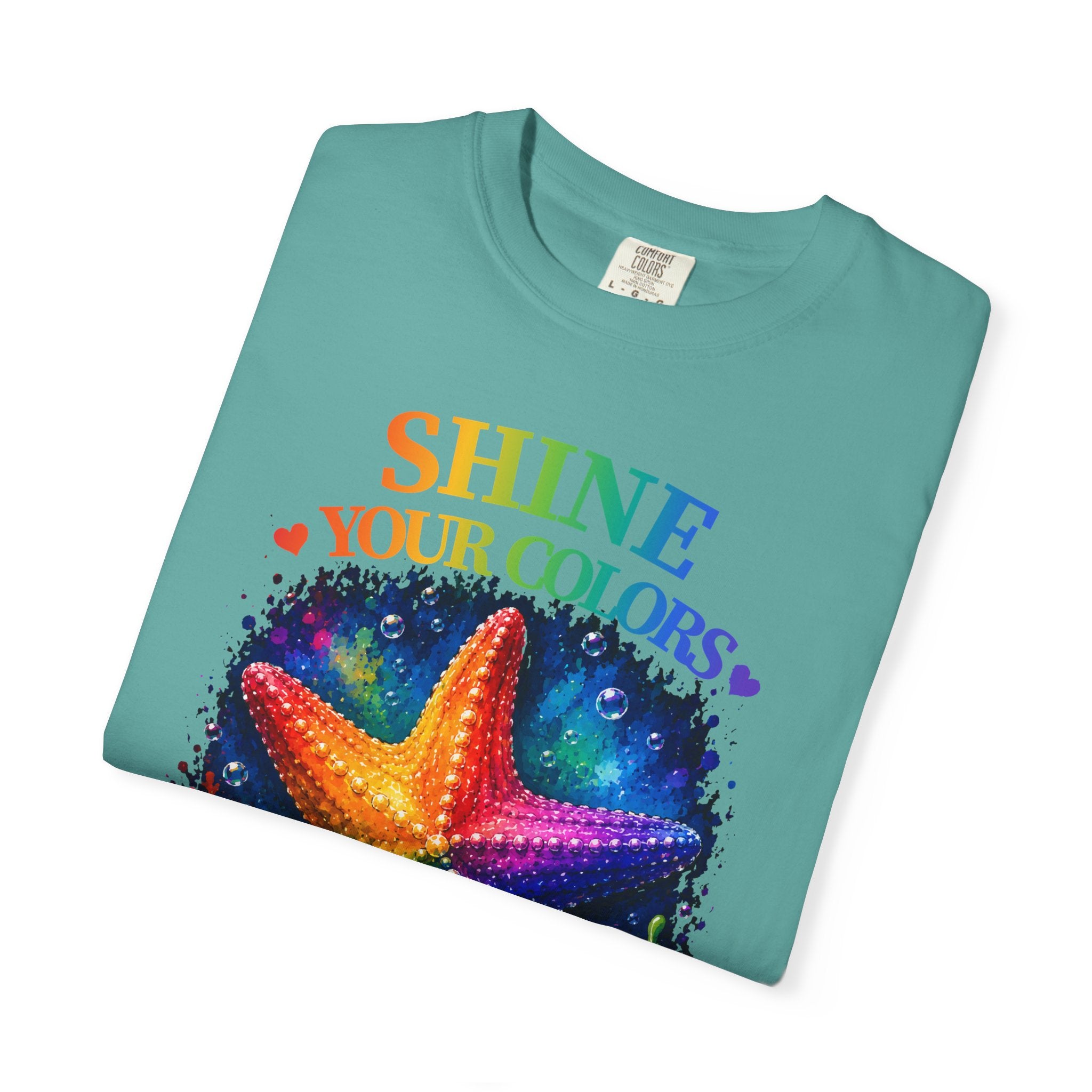 Shine Your Colors Starfish T-Shirt — "Different is Beautiful" Rainbow Ocean Tee