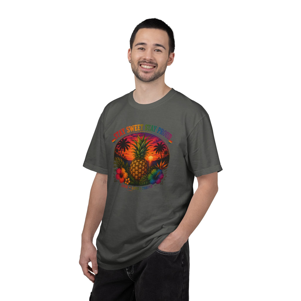 Pineapple Sunset T‑Shirt — “Stay Sweet Stay Proud” Tropical Graphic Tee
