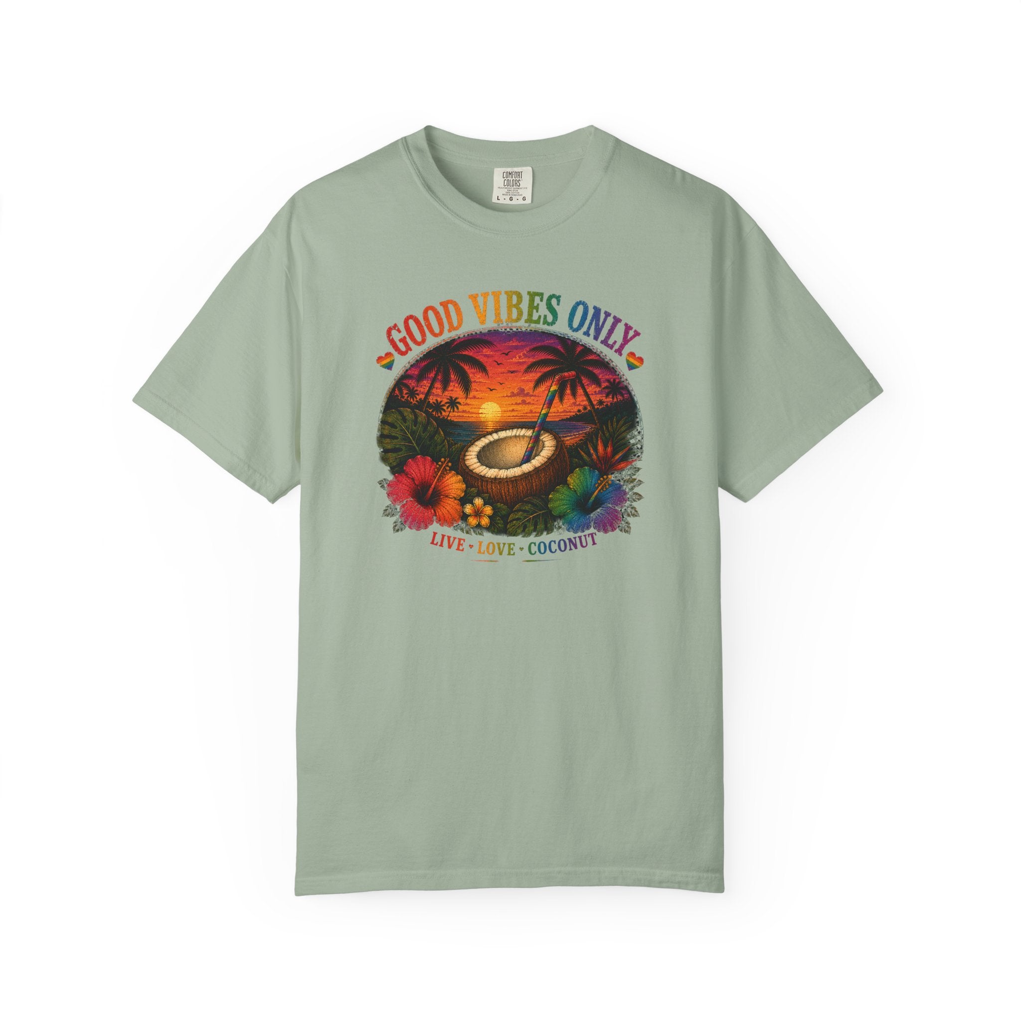 Good Vibes Only T-Shirt — Tropical Sunset Coconut Beach Tee
