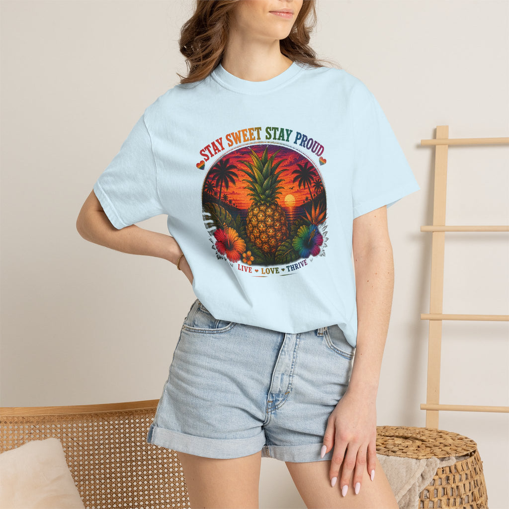 Pineapple Sunset T‑Shirt — “Stay Sweet Stay Proud” Tropical Graphic Tee