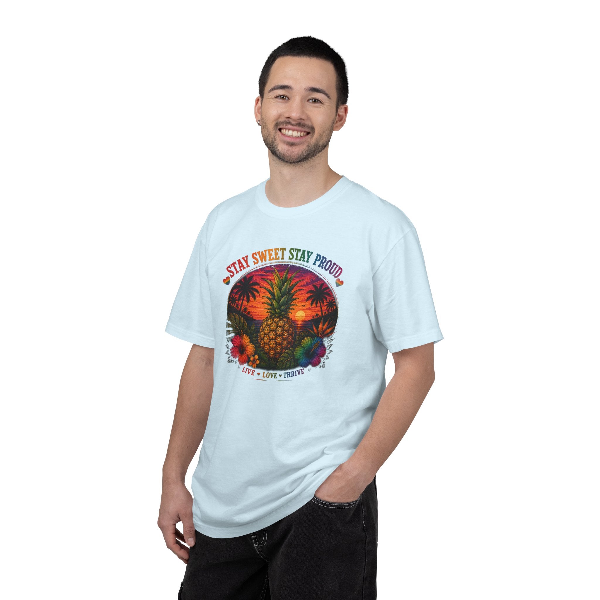 Pineapple Sunset T‑Shirt — “Stay Sweet Stay Proud” Tropical Graphic Tee