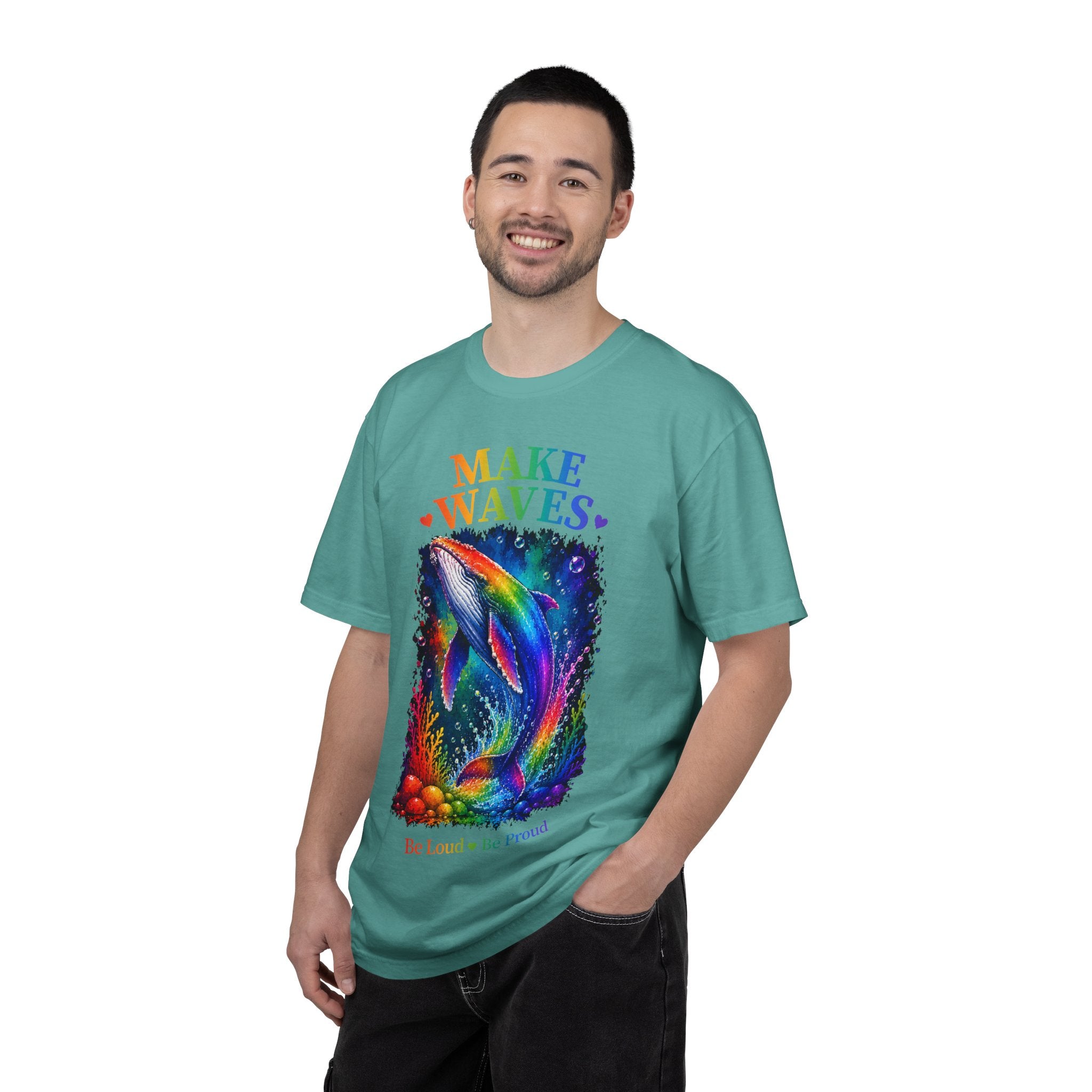 Make Waves Rainbow Dolphin T-Shirt — "Be Loud, Be Proud" LGBTQ+ Pride Tee