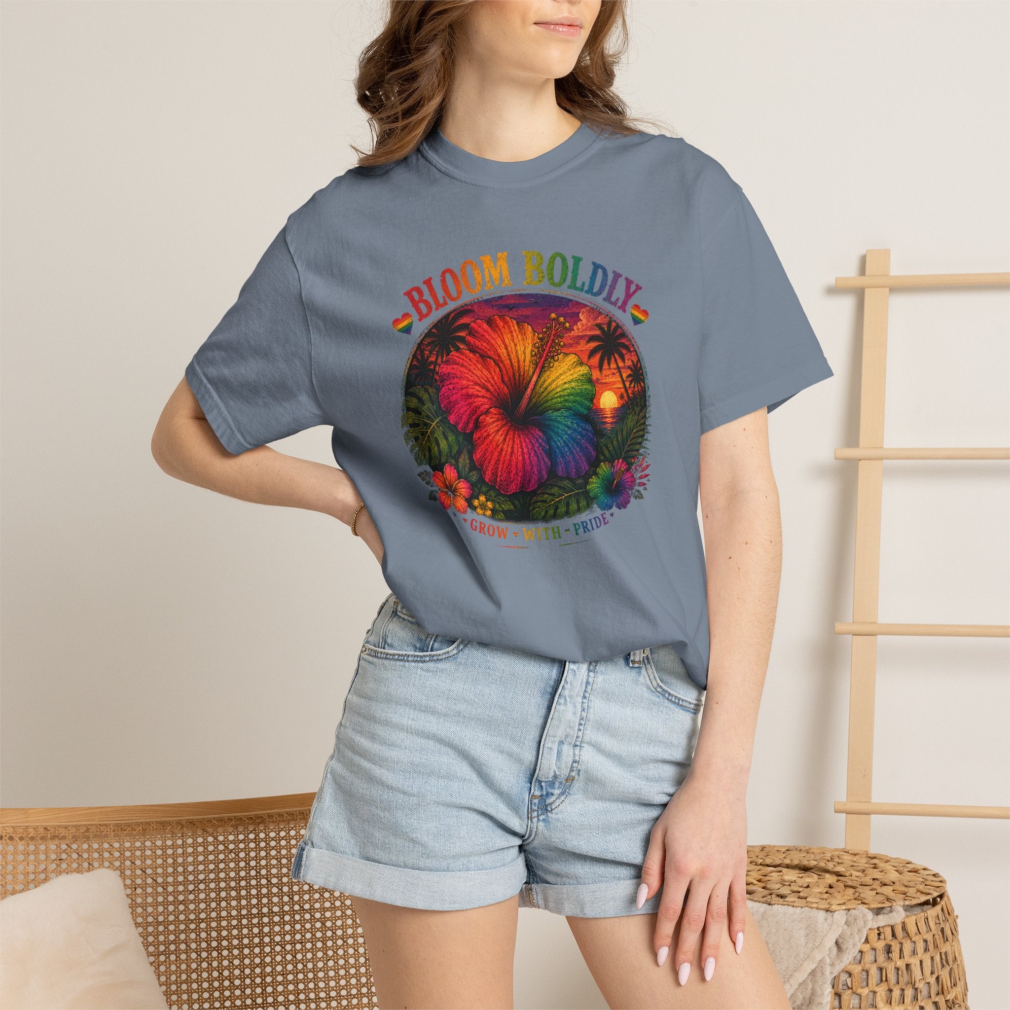 Bloom Boldly T-Shirt — Rainbow Floral Pride Graphic Tee