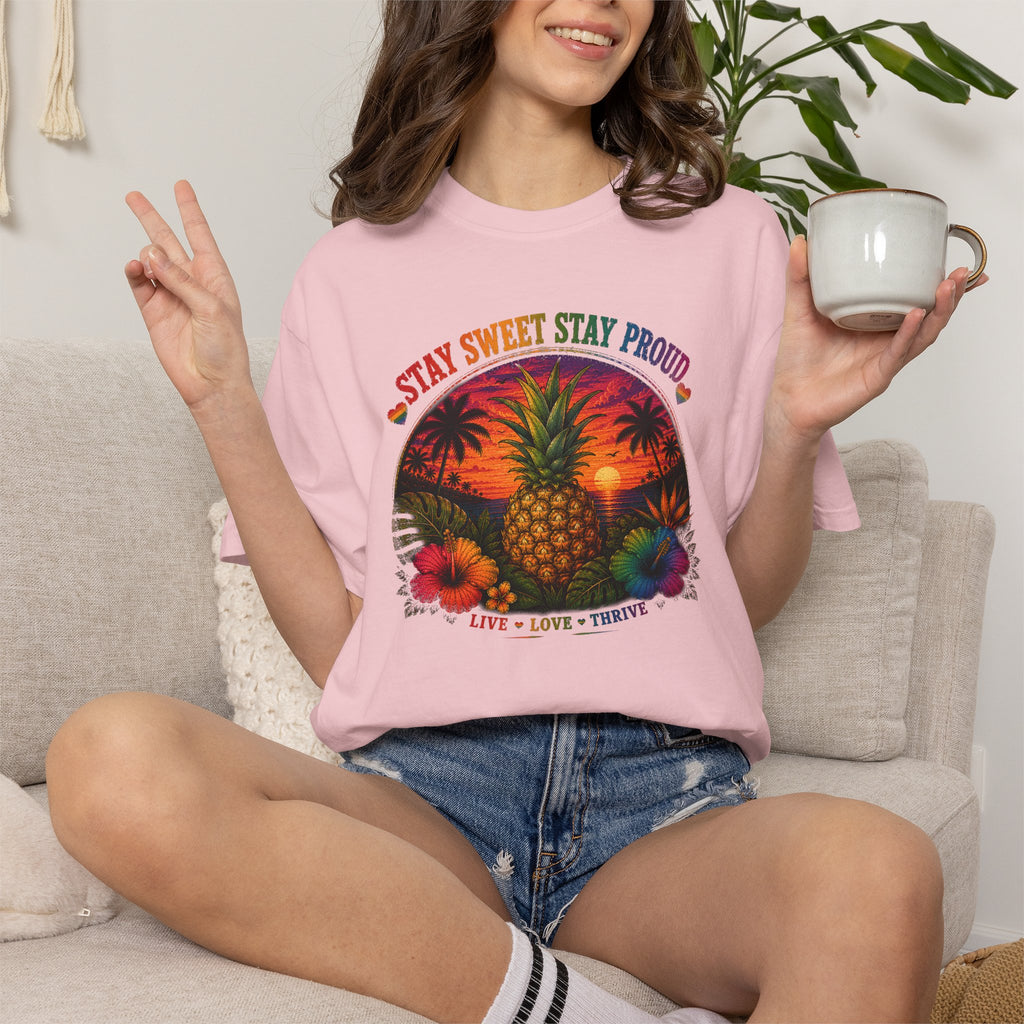 Pineapple Sunset T‑Shirt — “Stay Sweet Stay Proud” Tropical Graphic Tee