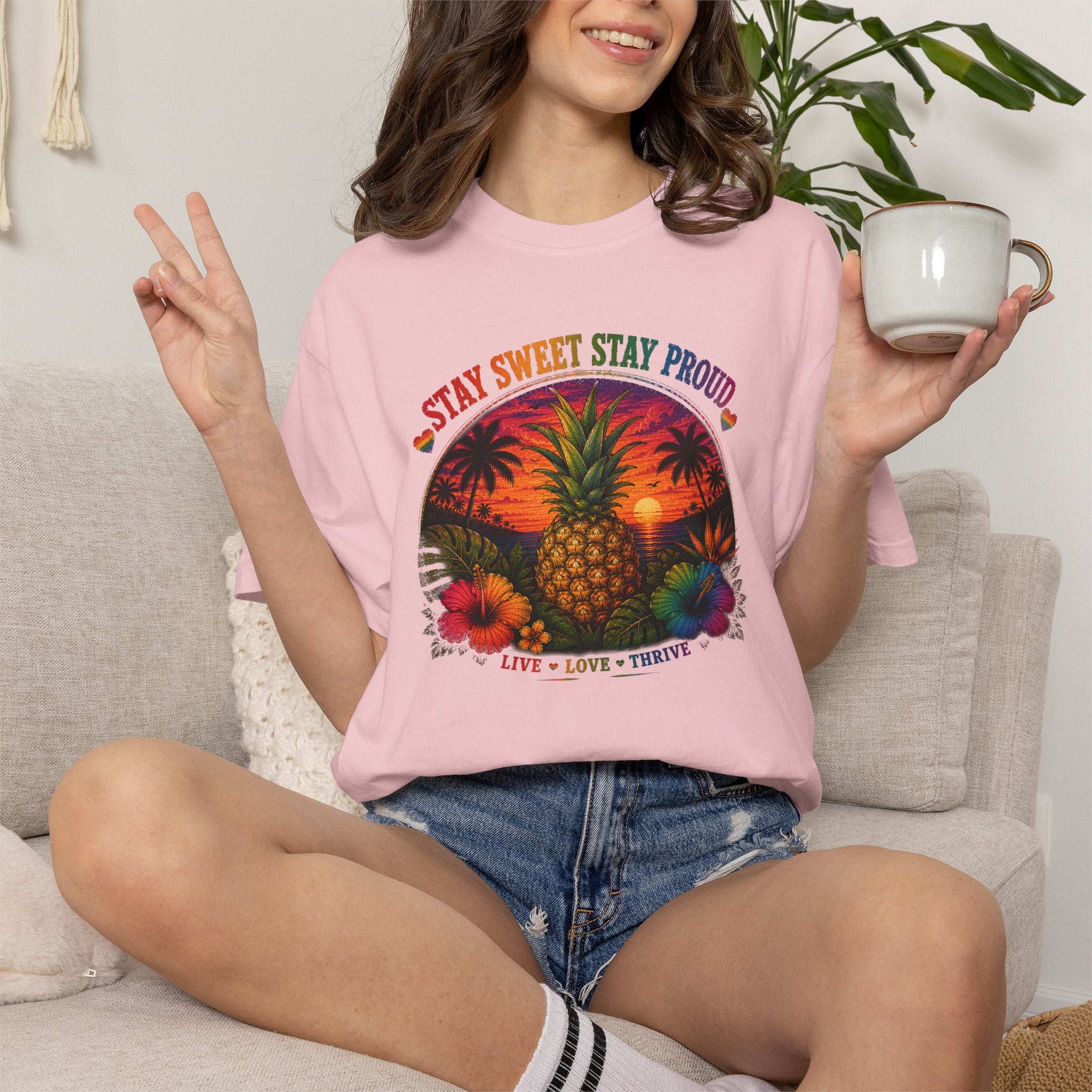 Pineapple Sunset T‑Shirt — “Stay Sweet Stay Proud” Tropical Graphic Tee
