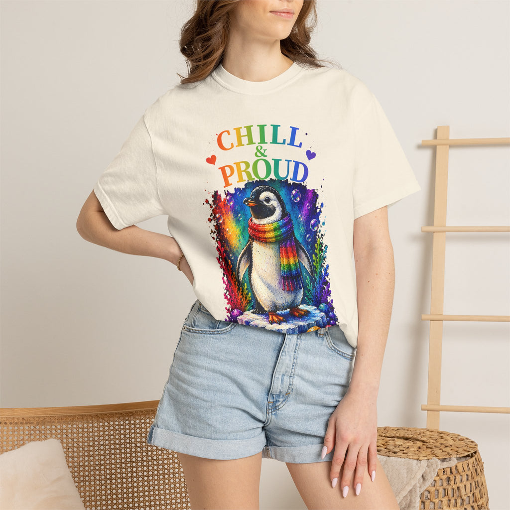 Chill & Proud Penguin T-Shirt — Rainbow LGBTQ+ Pride Tee (Love Knows No Rules)