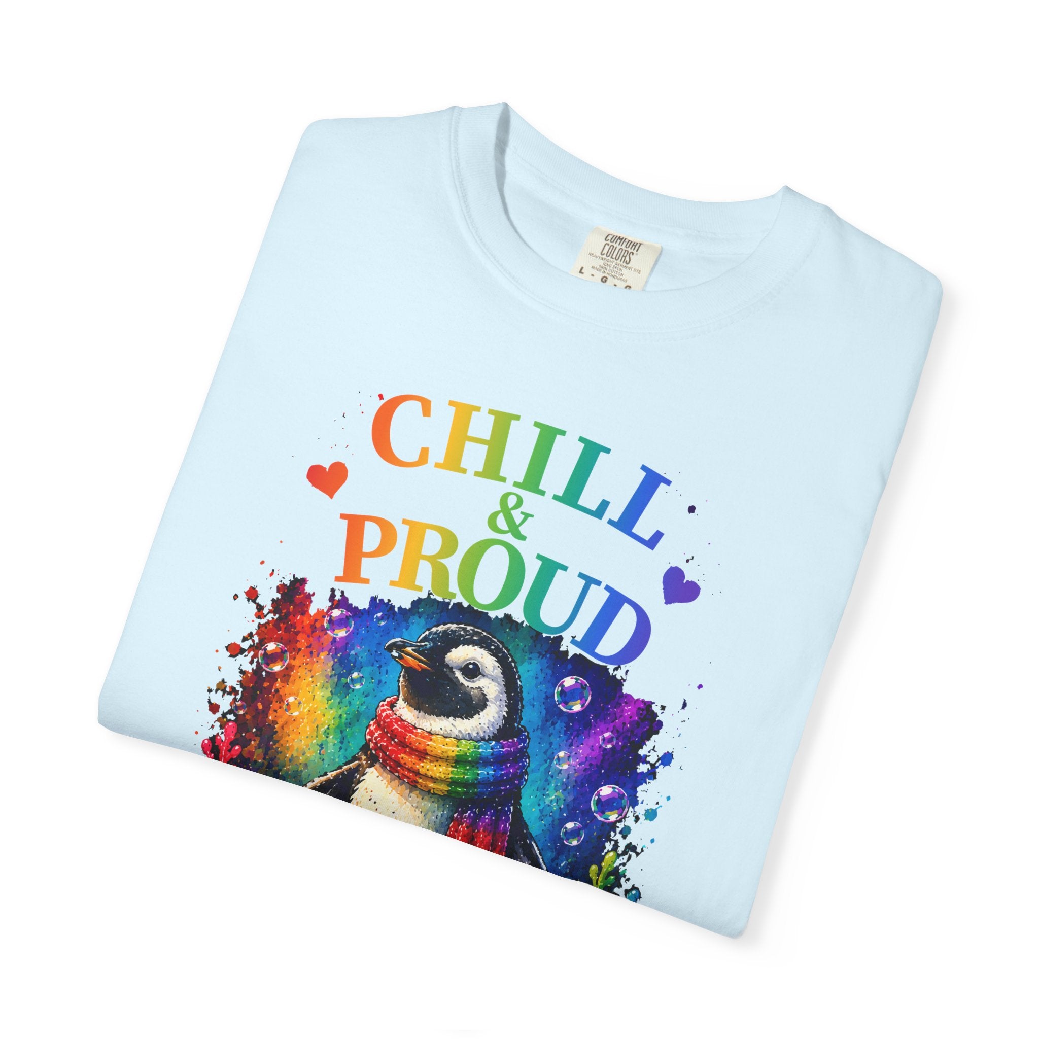 Chill & Proud Penguin T-Shirt — Rainbow LGBTQ+ Pride Tee (Love Knows No Rules)