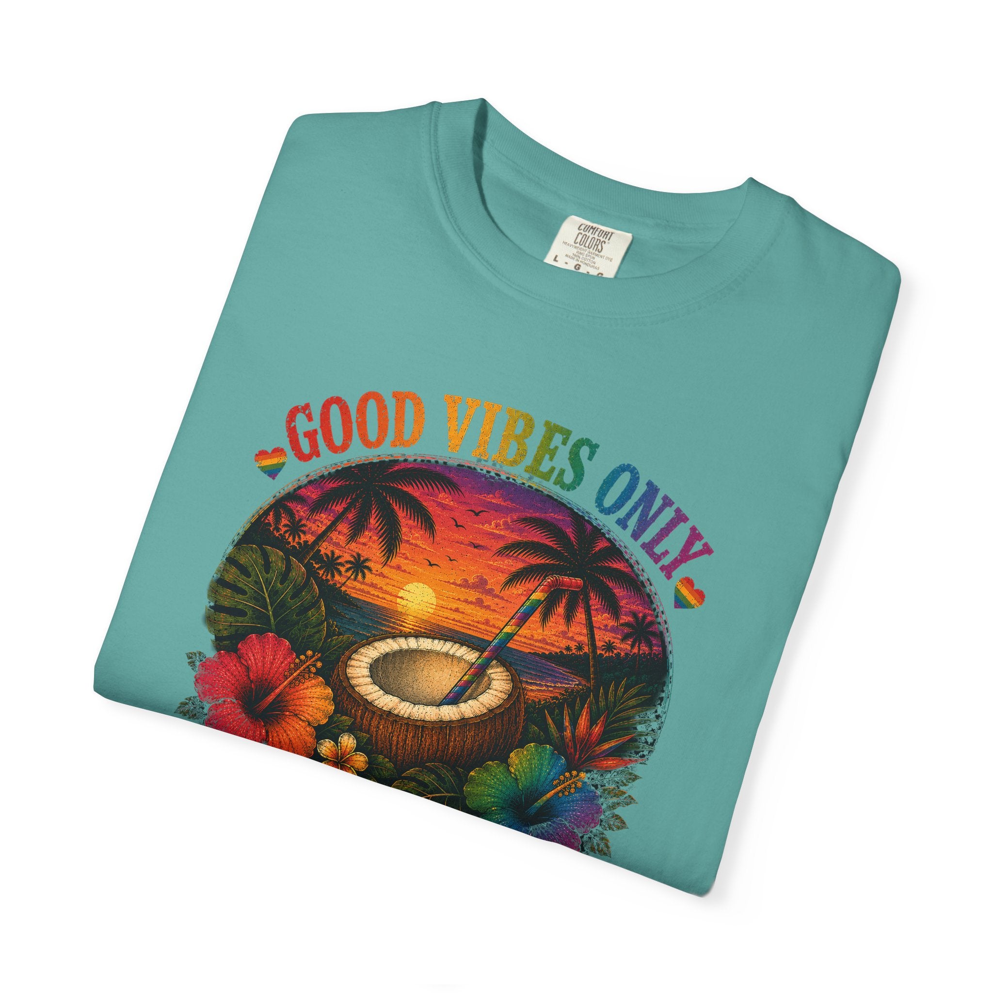 Good Vibes Only T-Shirt — Tropical Sunset Coconut Beach Tee