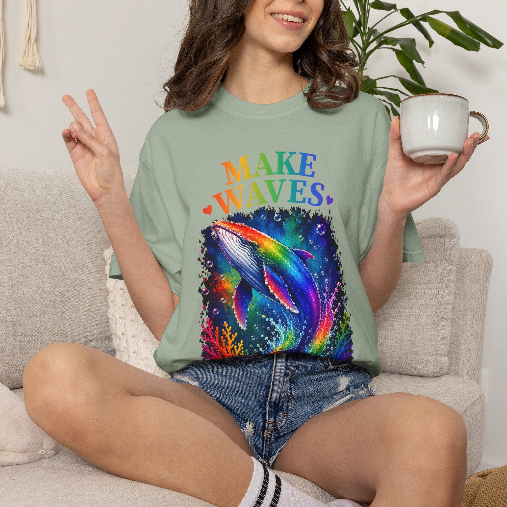 Make Waves Rainbow Dolphin T-Shirt — "Be Loud, Be Proud" LGBTQ+ Pride Tee