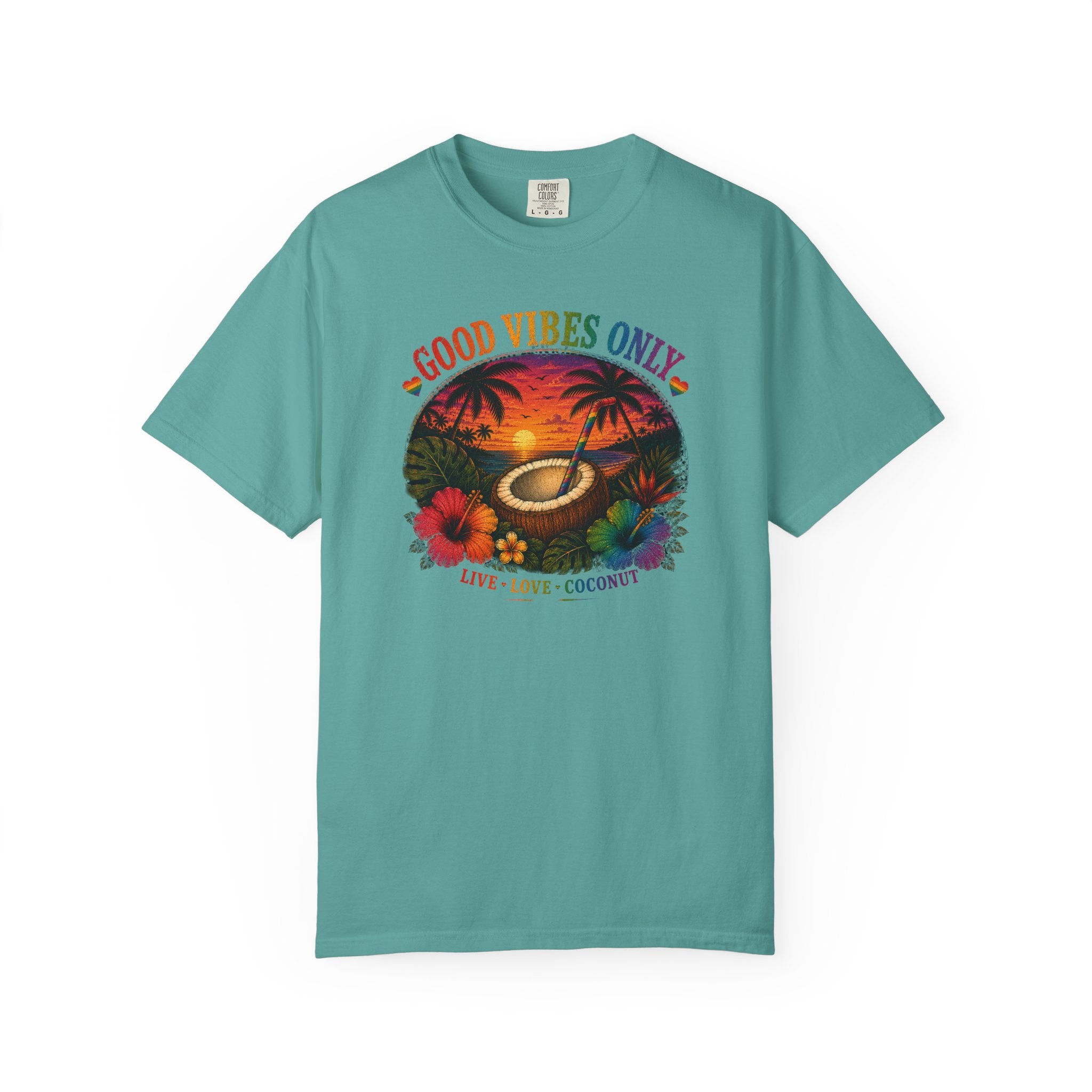 Good Vibes Only T-Shirt — Tropical Sunset Coconut Beach Tee