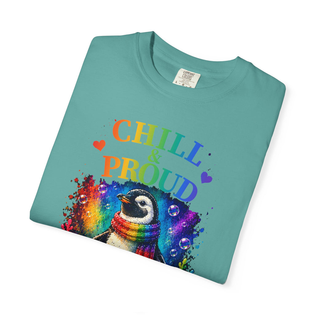 Chill & Proud Penguin T-Shirt — Rainbow LGBTQ+ Pride Tee (Love Knows No Rules)