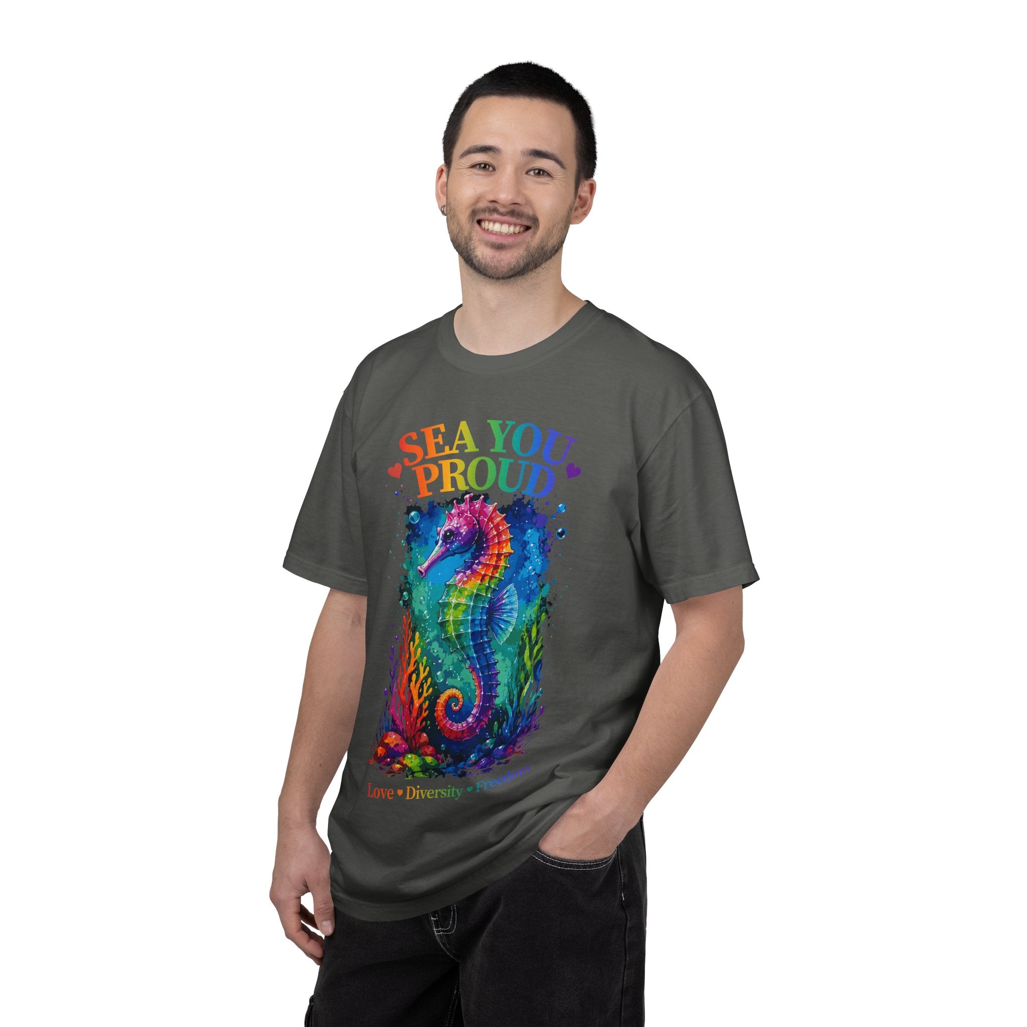Sea You Proud T-Shirt — Rainbow Seahorse Pride Tee (Love • Diversity • Freedom)
