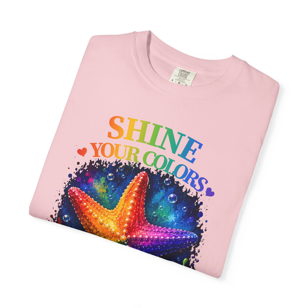 Shine Your Colors Starfish T-Shirt — "Different is Beautiful" Rainbow Ocean Tee