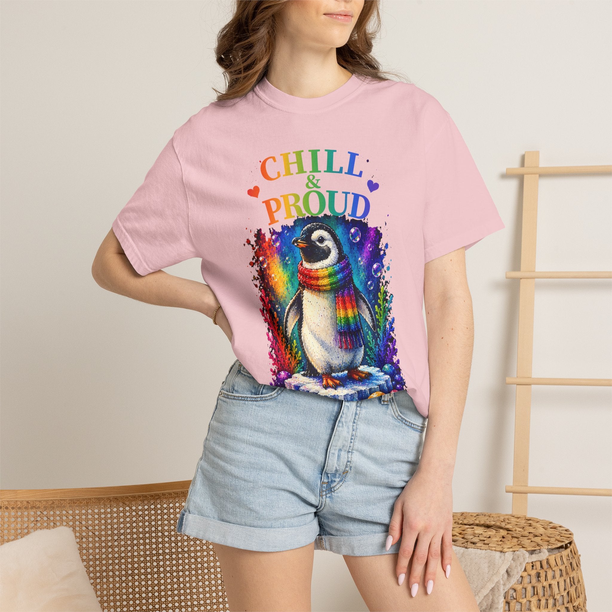 Chill & Proud Penguin T-Shirt — Rainbow LGBTQ+ Pride Tee (Love Knows No Rules)