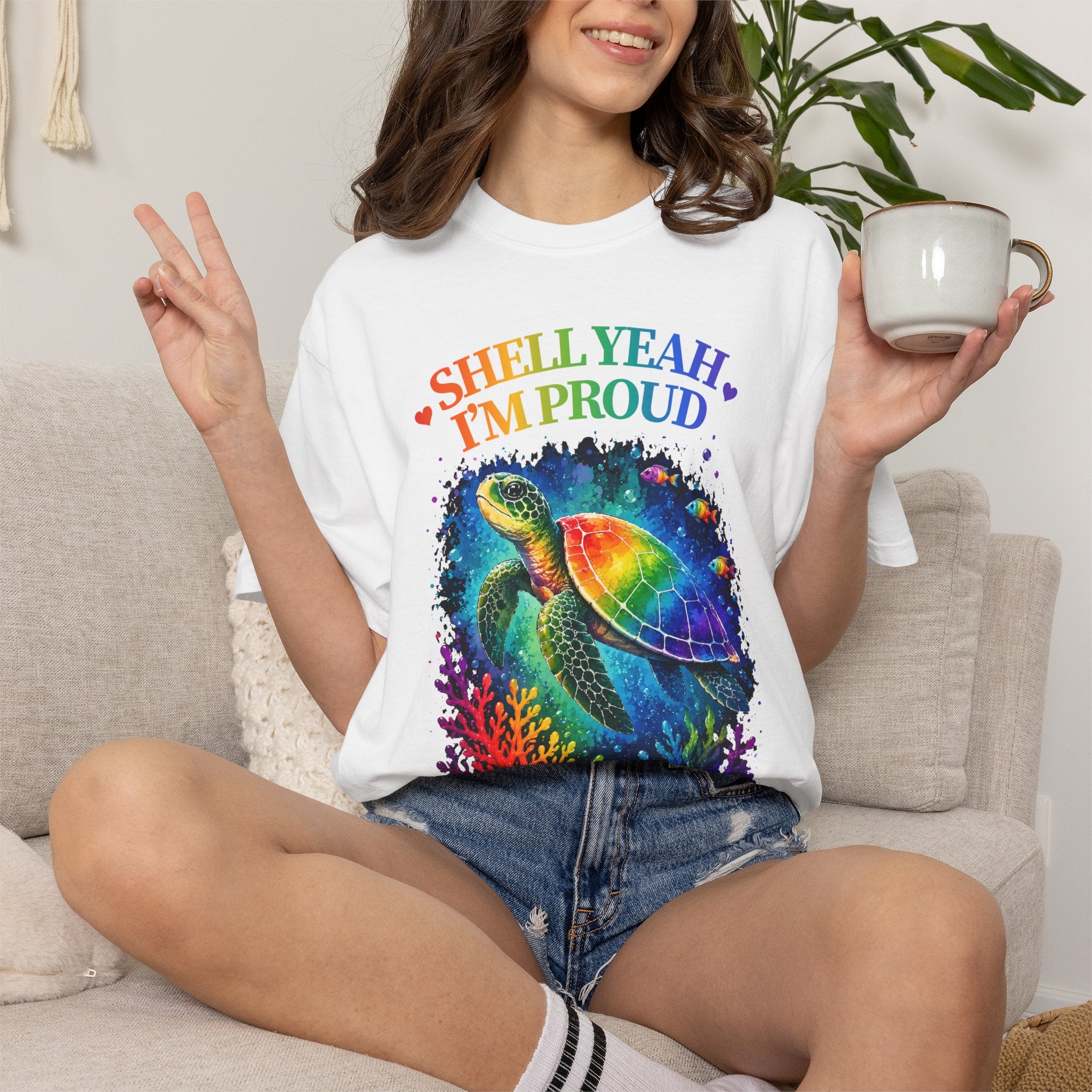 Pride Sea Turtle T-Shirt — "Shell Yeah I'm Proud" Rainbow LGBT Tee