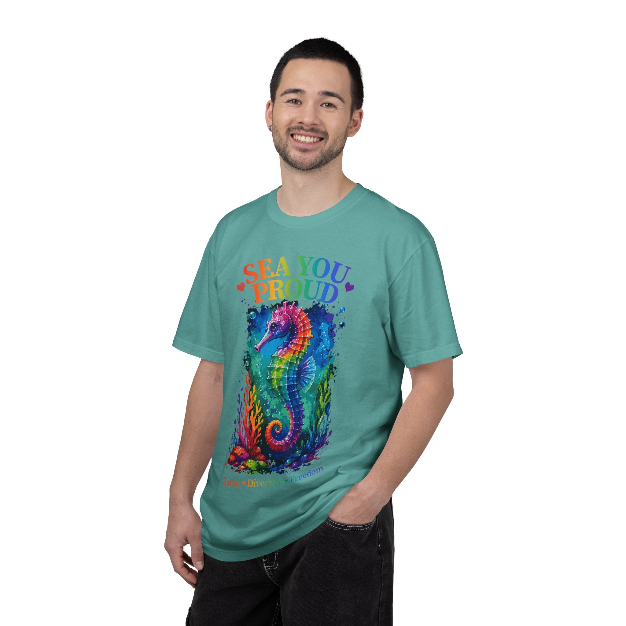 Sea You Proud T-Shirt — Rainbow Seahorse Pride Tee (Love • Diversity • Freedom)