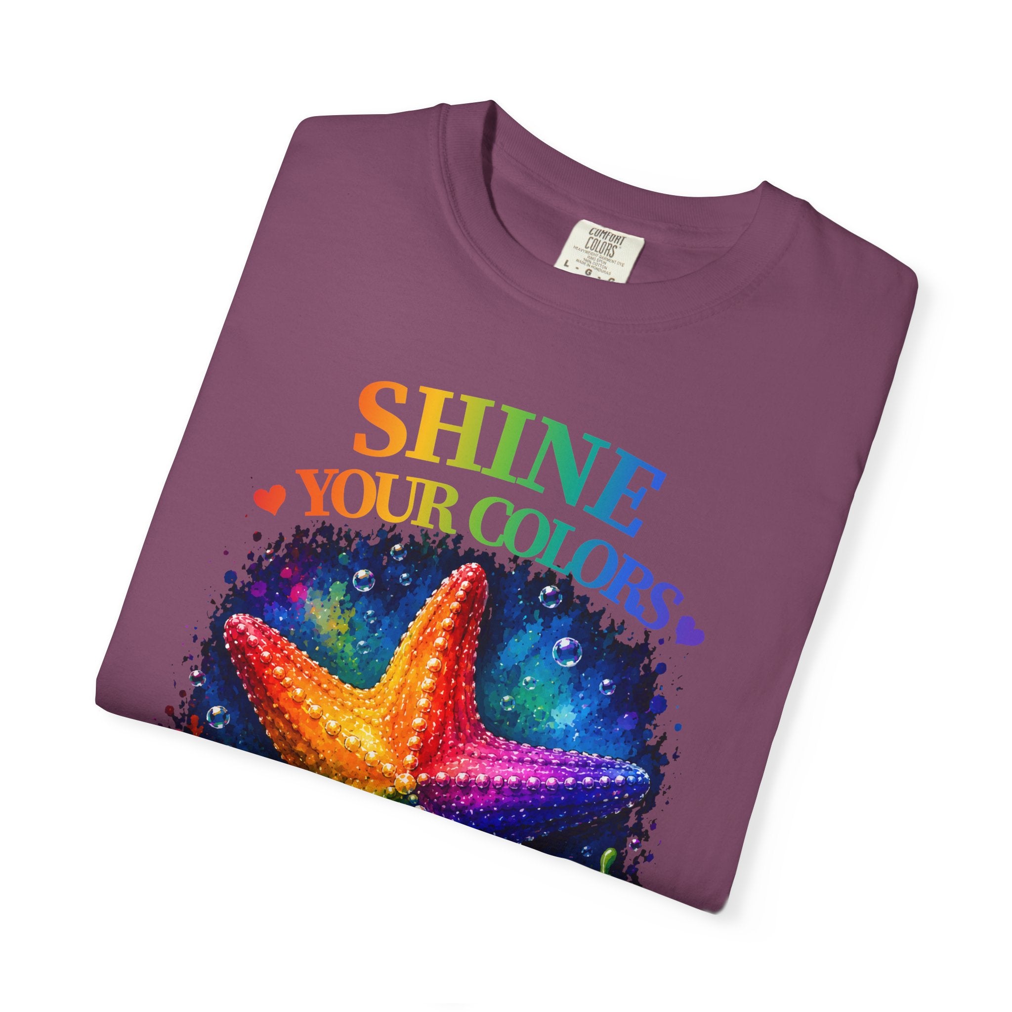 Shine Your Colors Starfish T-Shirt — "Different is Beautiful" Rainbow Ocean Tee
