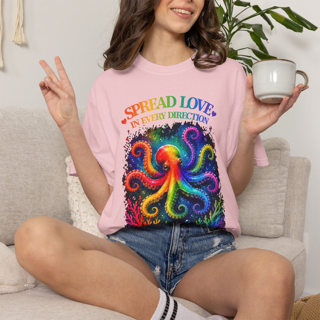 Spread Love Octopus T-Shirt — Rainbow Psychedelic Ocean Art Tee