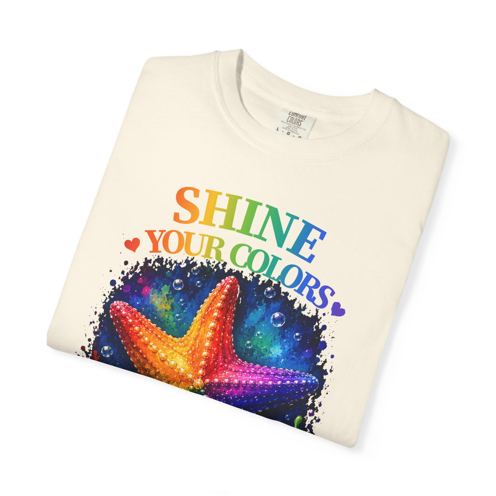 Shine Your Colors Starfish T-Shirt — "Different is Beautiful" Rainbow Ocean Tee