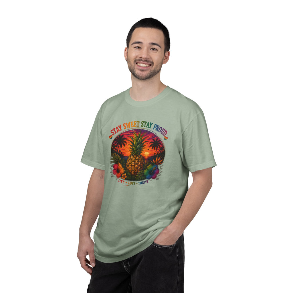 Pineapple Sunset T‑Shirt — “Stay Sweet Stay Proud” Tropical Graphic Tee