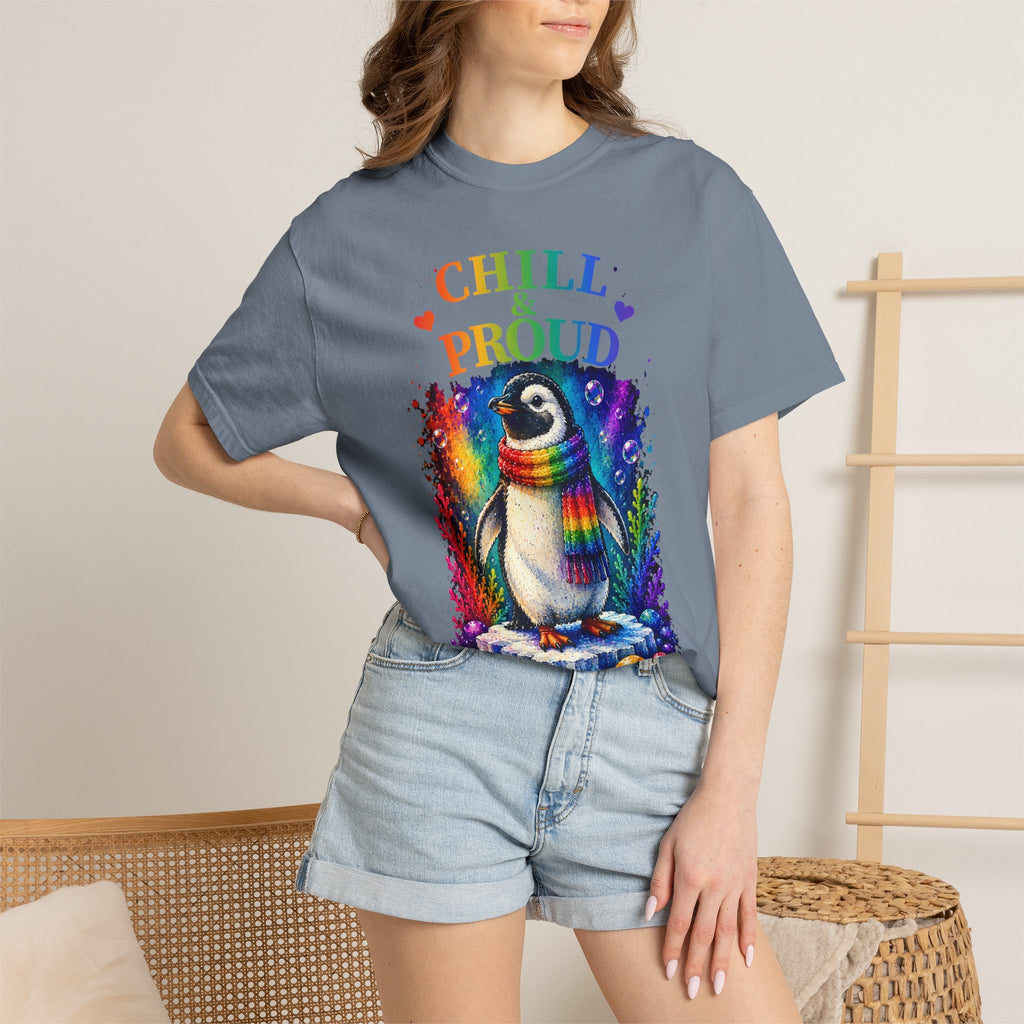 Chill & Proud Penguin T-Shirt — Rainbow LGBTQ+ Pride Tee (Love Knows No Rules)