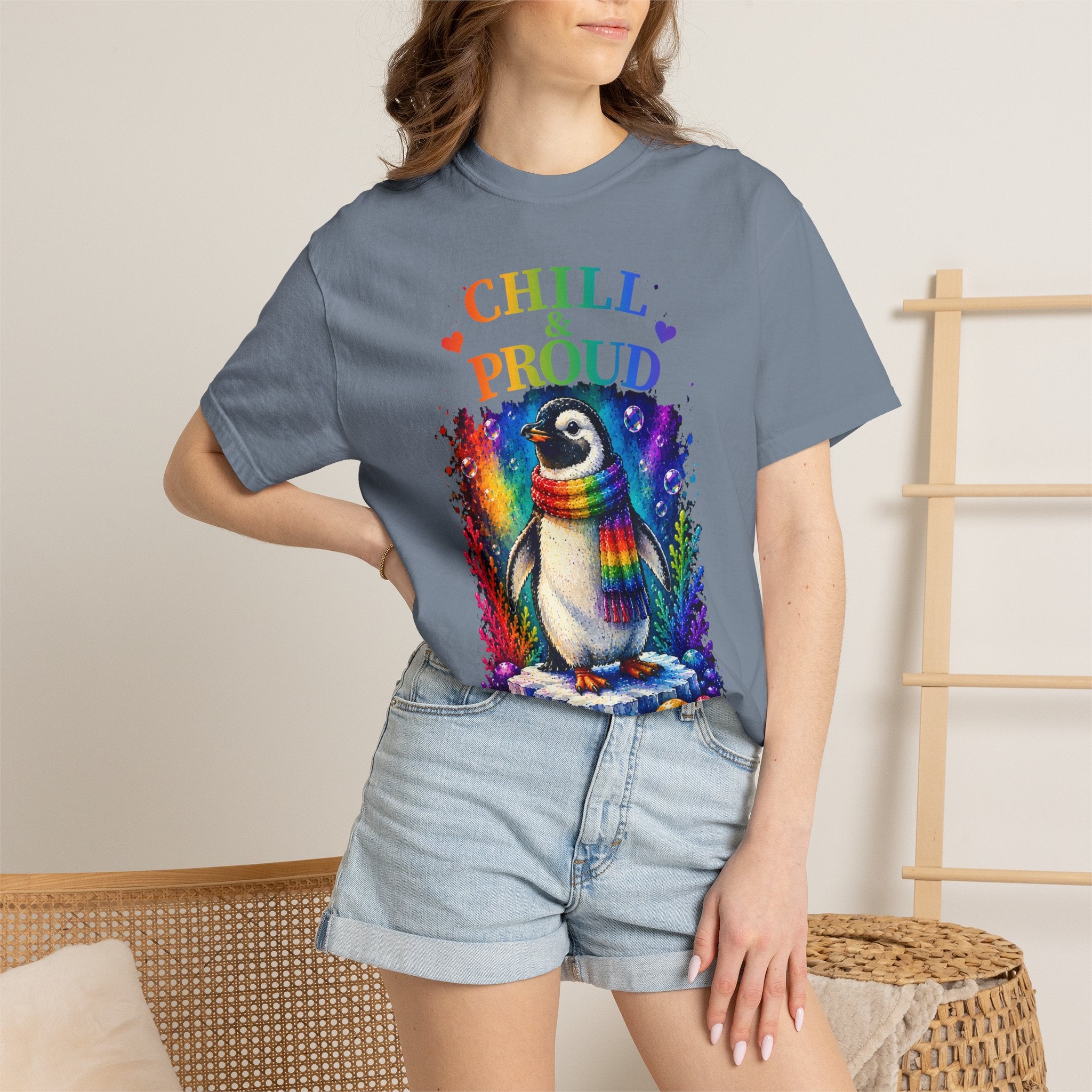 Chill & Proud Penguin T-Shirt — Rainbow LGBTQ+ Pride Tee (Love Knows No Rules)