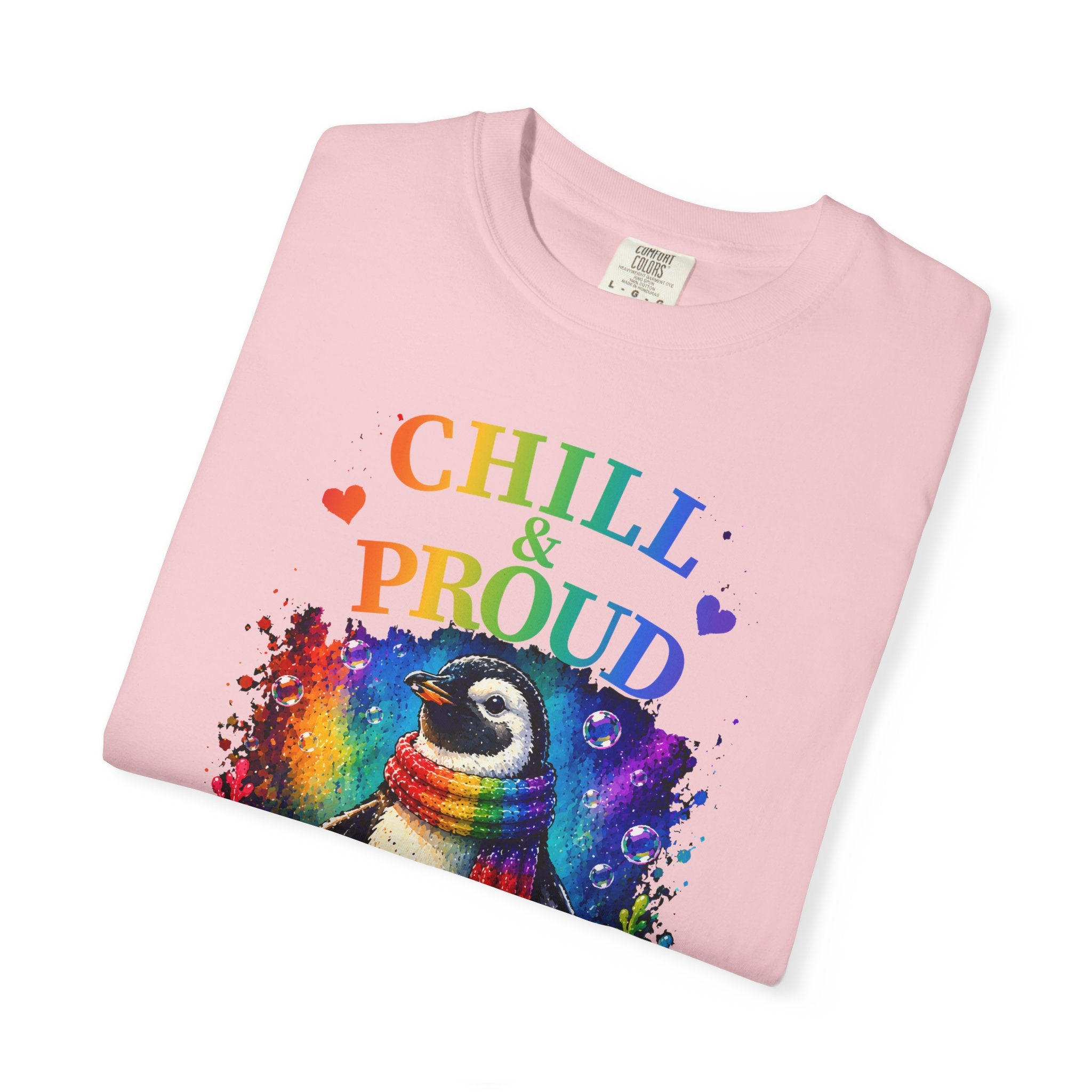 Chill & Proud Penguin T-Shirt — Rainbow LGBTQ+ Pride Tee (Love Knows No Rules)