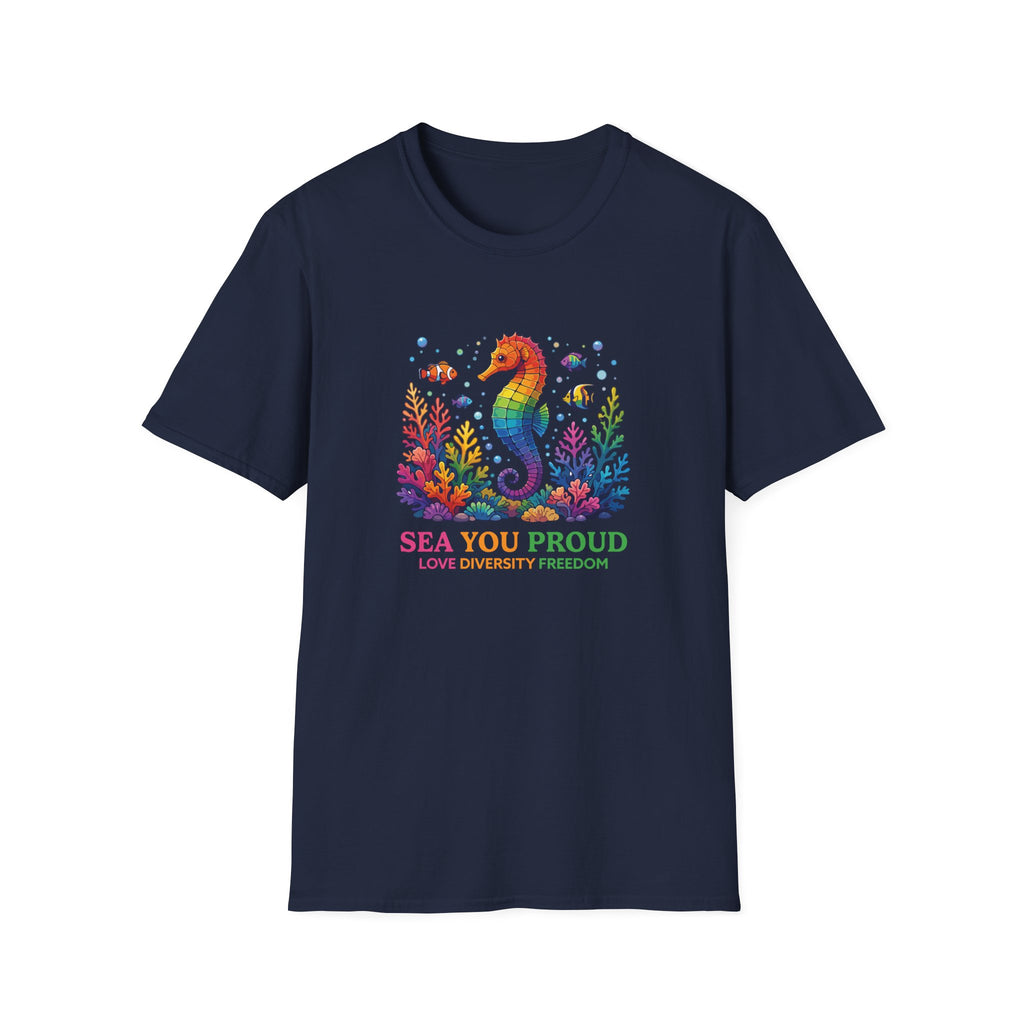 Seahorse Pride T-Shirt — "Sea You Proud" Rainbow LGBTQ+ Tee