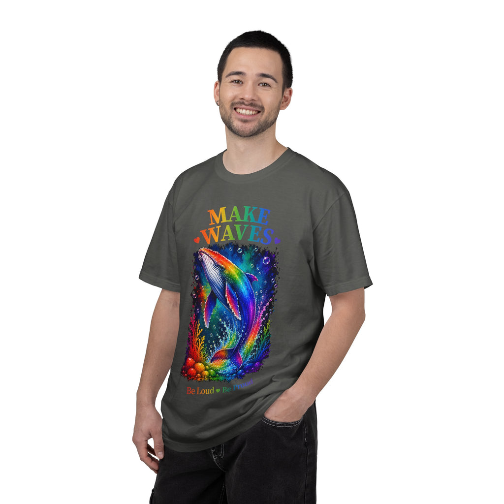 Make Waves Rainbow Dolphin T-Shirt — "Be Loud, Be Proud" LGBTQ+ Pride Tee