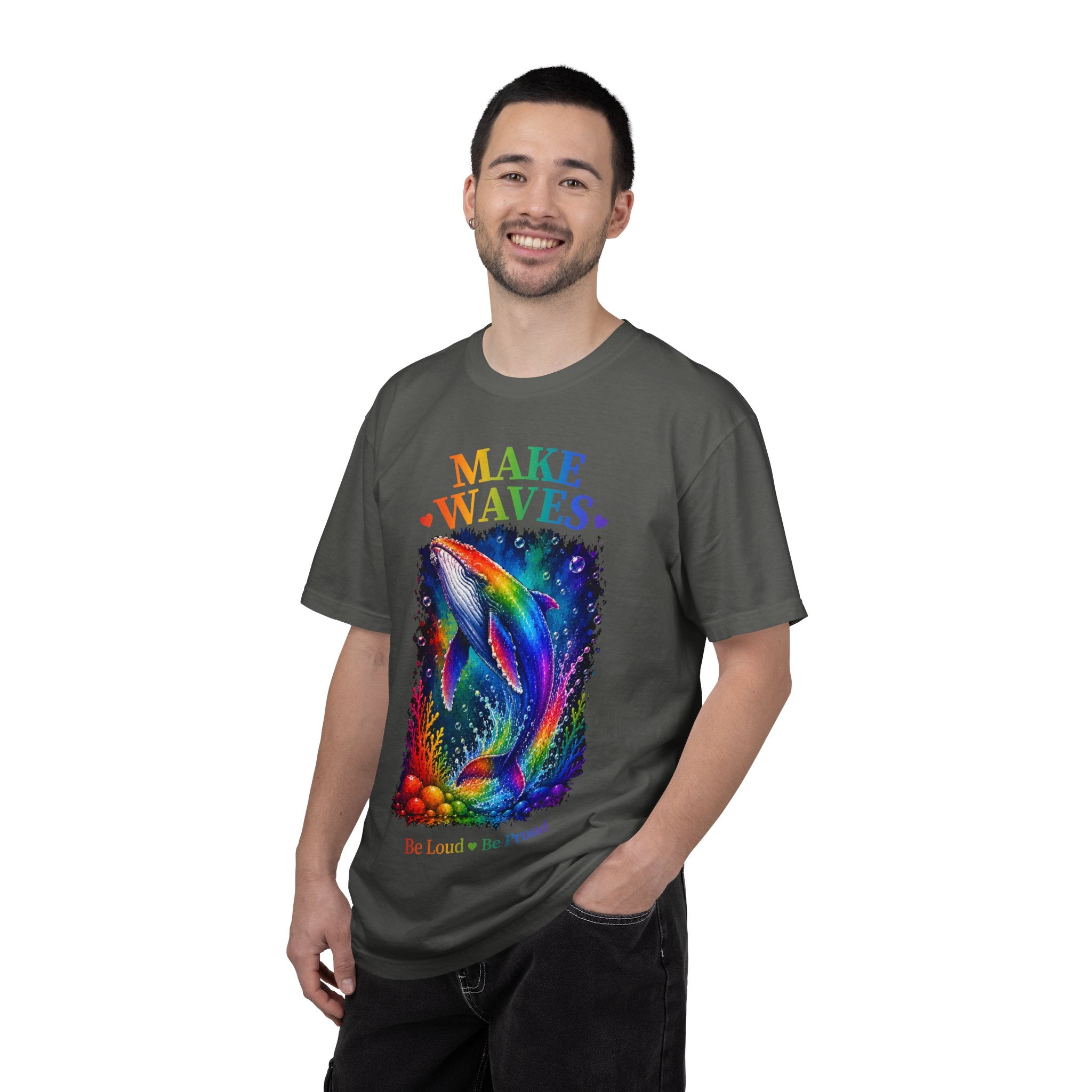 Make Waves Rainbow Dolphin T-Shirt — "Be Loud, Be Proud" LGBTQ+ Pride Tee