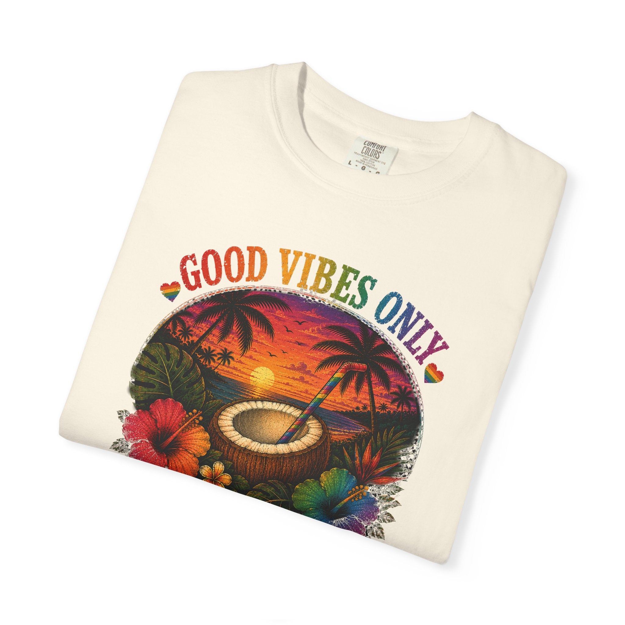Good Vibes Only T-Shirt — Tropical Sunset Coconut Beach Tee