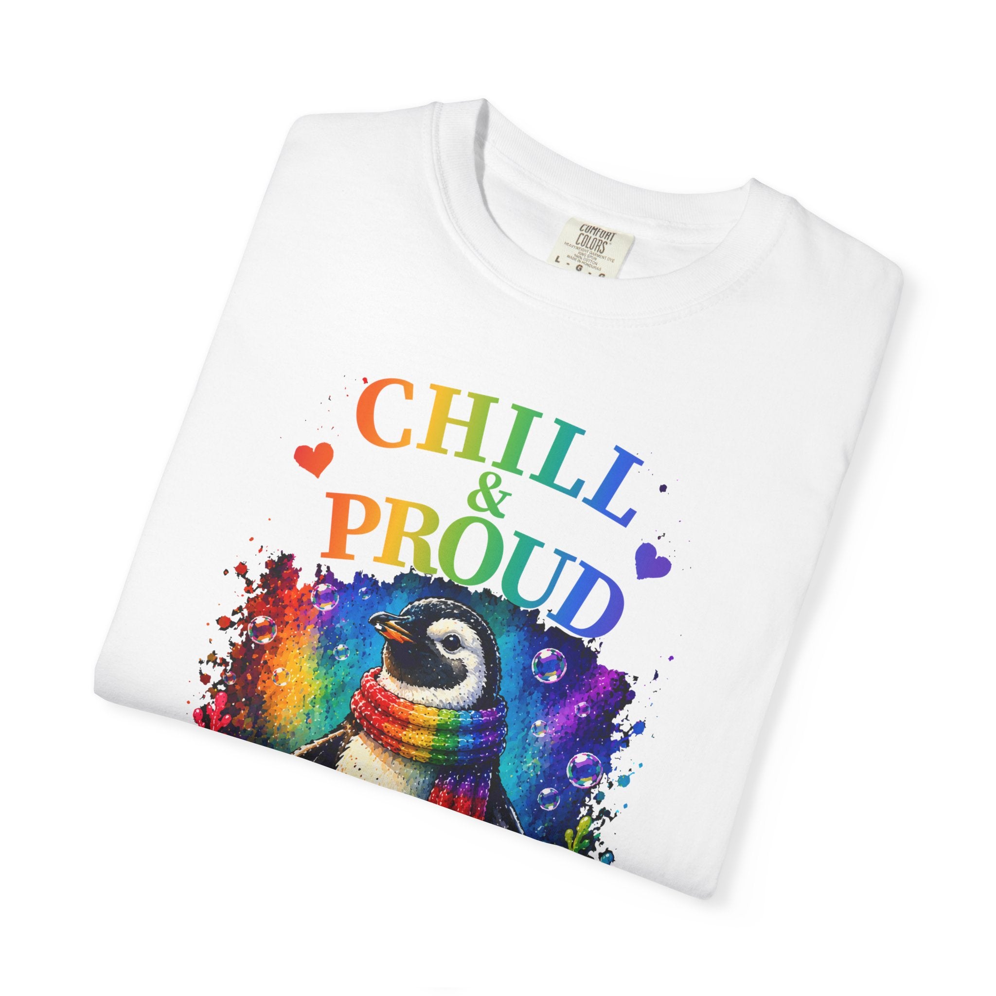 Chill & Proud Penguin T-Shirt — Rainbow LGBTQ+ Pride Tee (Love Knows No Rules)