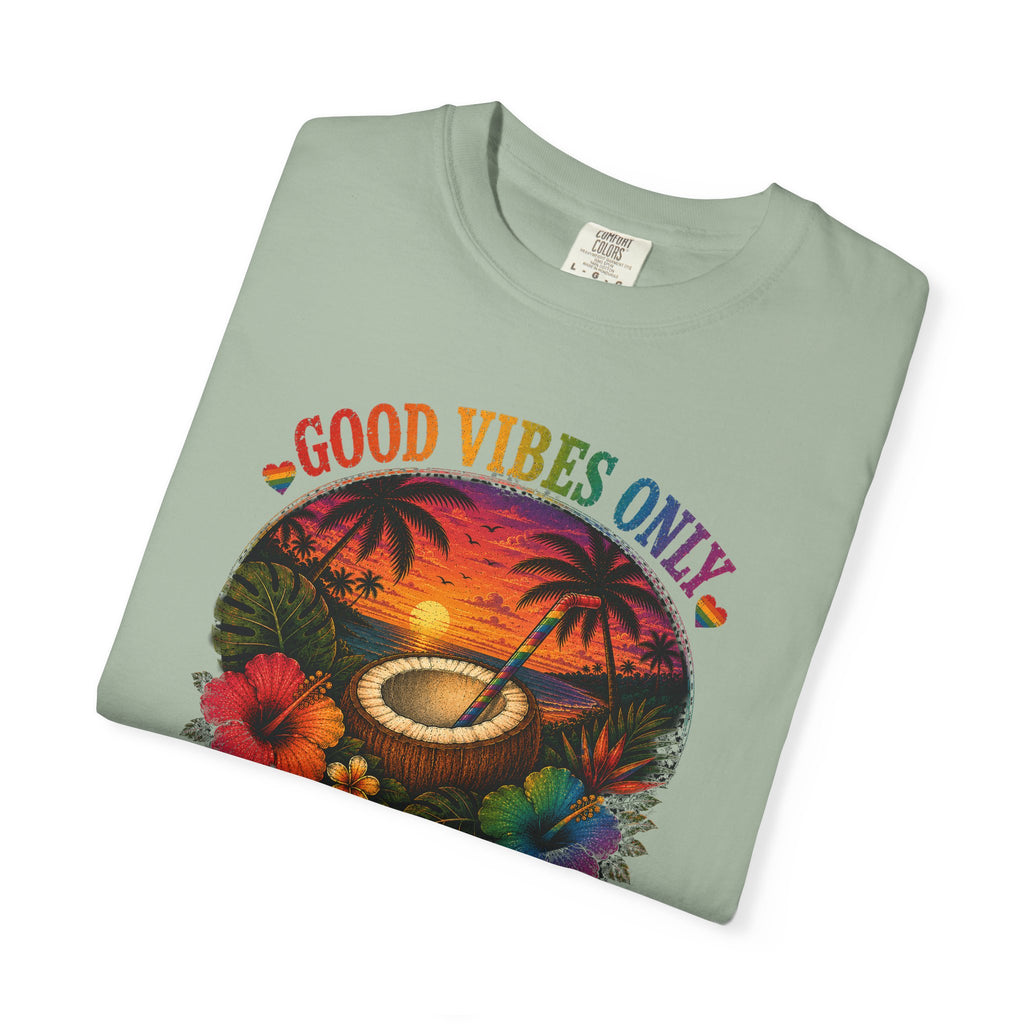 Good Vibes Only T-Shirt — Tropical Sunset Coconut Beach Tee