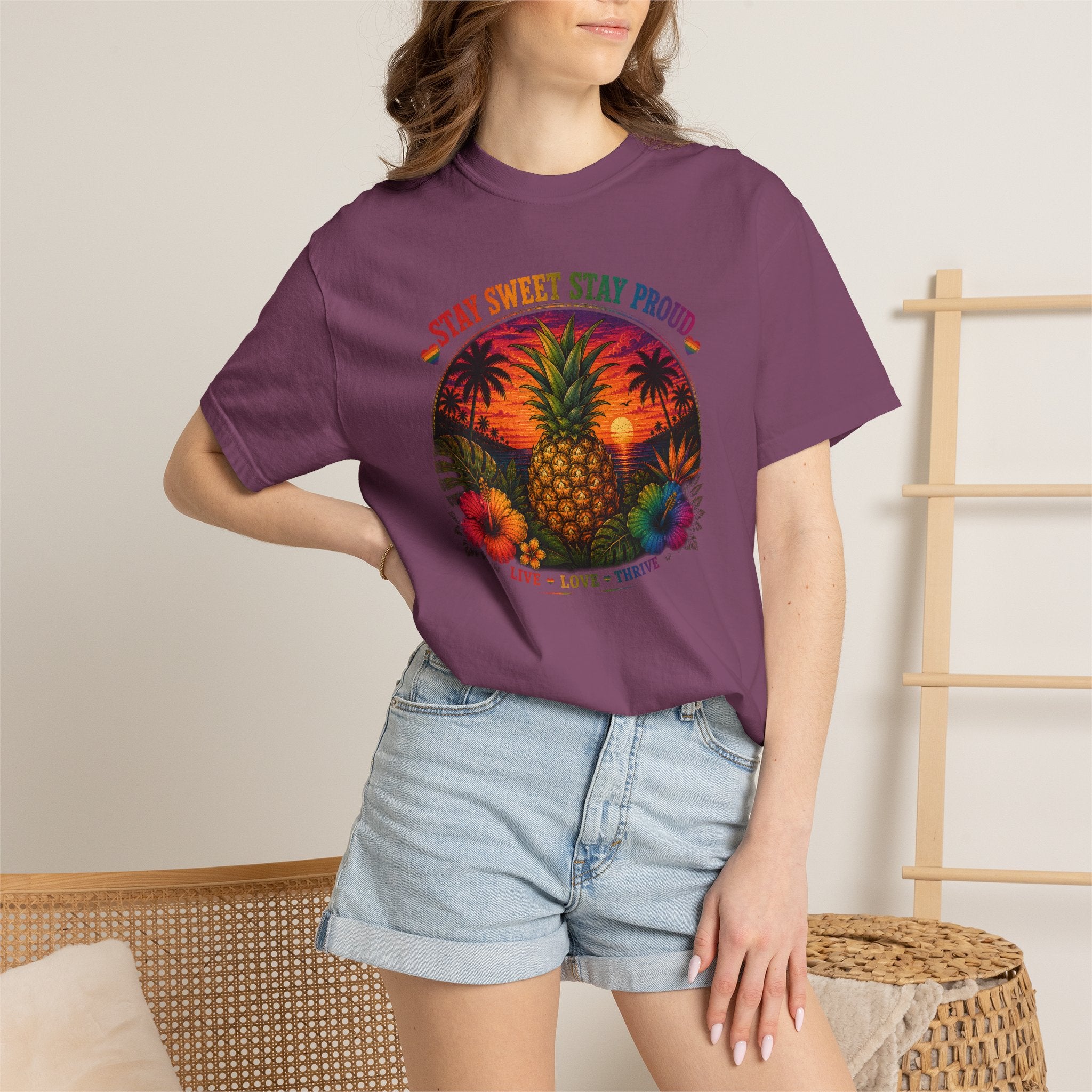 Pineapple Sunset T‑Shirt — “Stay Sweet Stay Proud” Tropical Graphic Tee