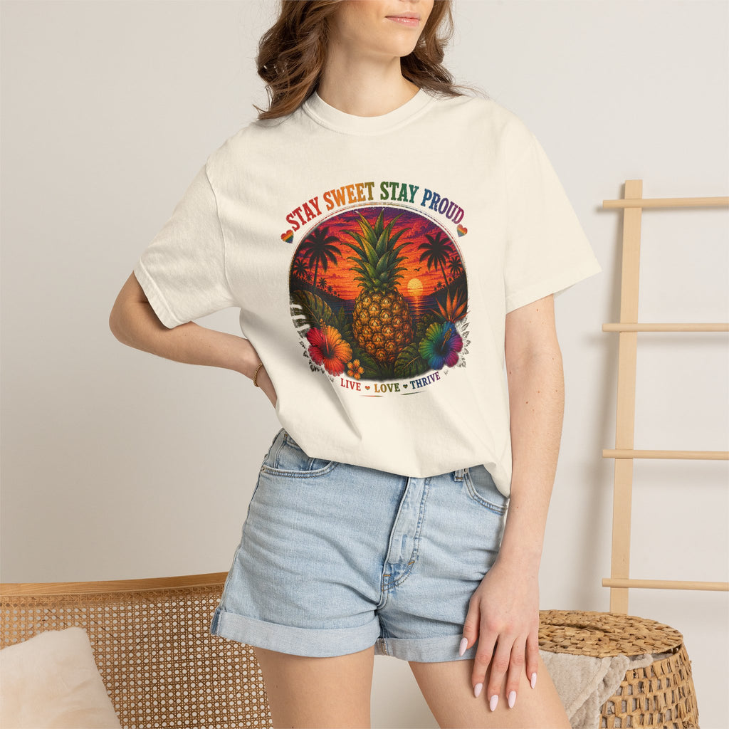 Pineapple Sunset T‑Shirt — “Stay Sweet Stay Proud” Tropical Graphic Tee