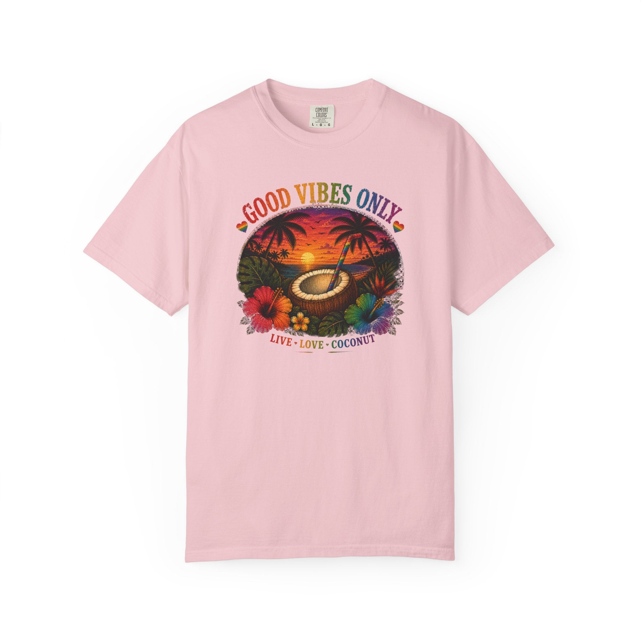 Good Vibes Only T-Shirt — Tropical Sunset Coconut Beach Tee