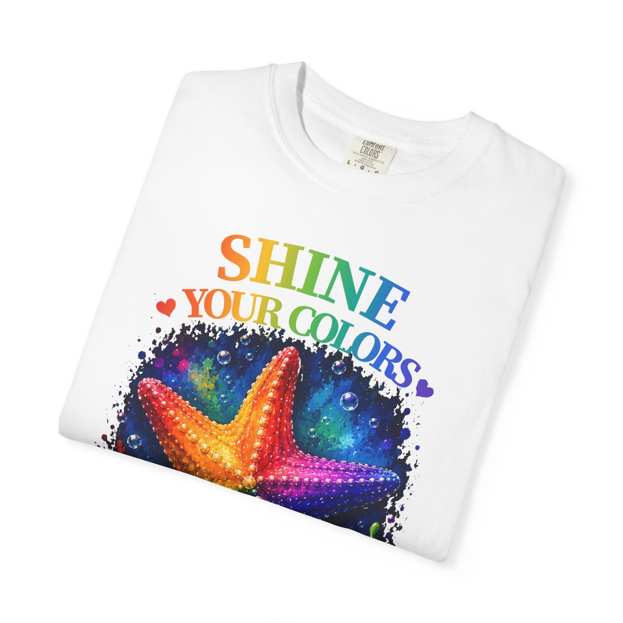 Shine Your Colors Starfish T-Shirt — "Different is Beautiful" Rainbow Ocean Tee