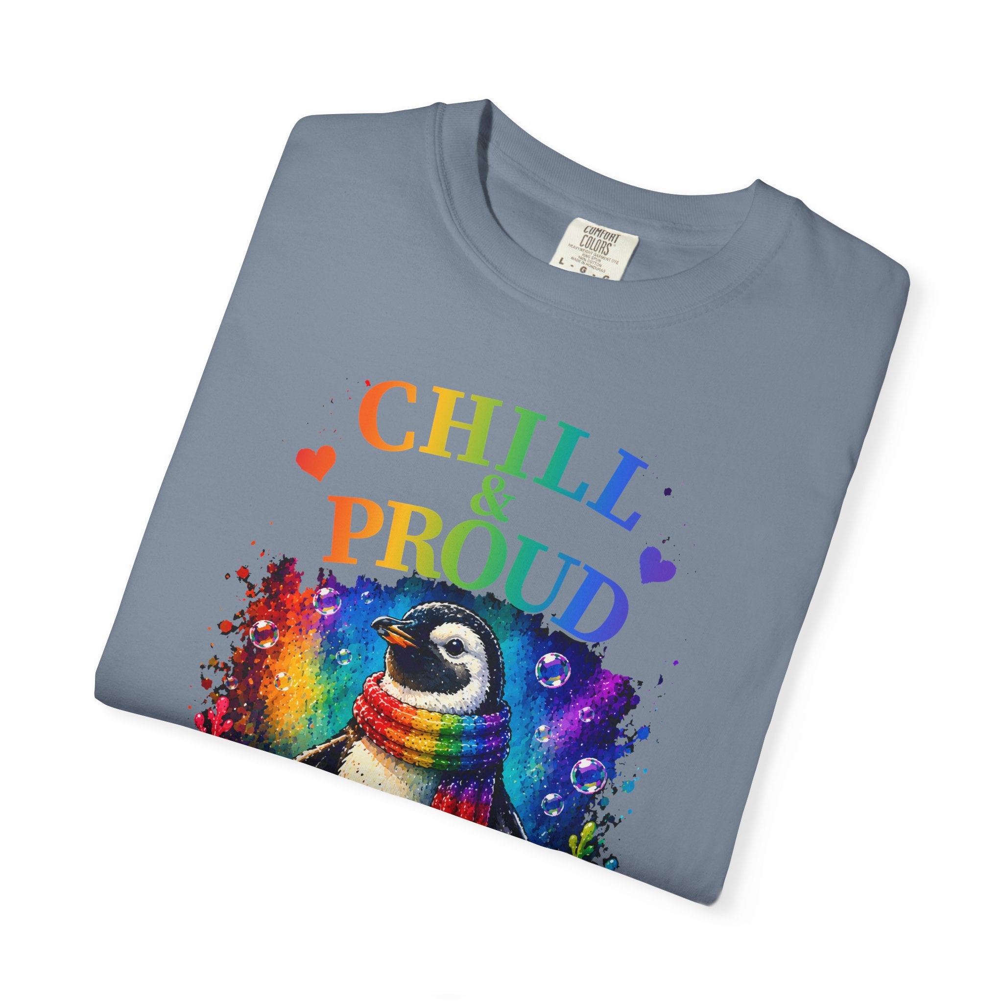 Chill & Proud Penguin T-Shirt — Rainbow LGBTQ+ Pride Tee (Love Knows No Rules)