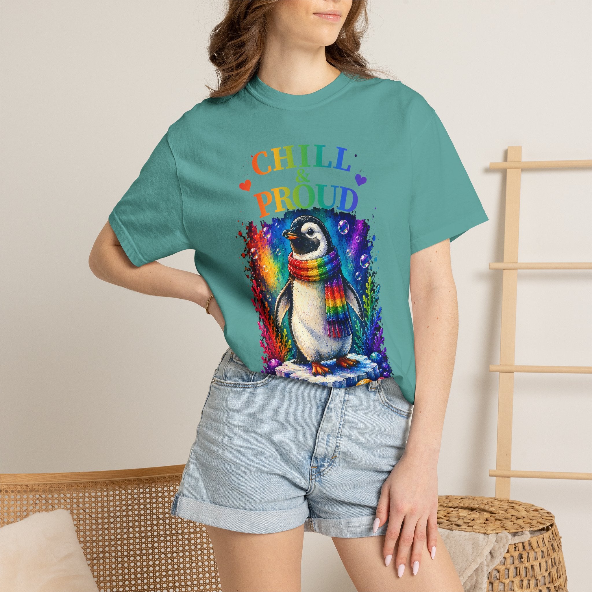 Chill & Proud Penguin T-Shirt — Rainbow LGBTQ+ Pride Tee (Love Knows No Rules)